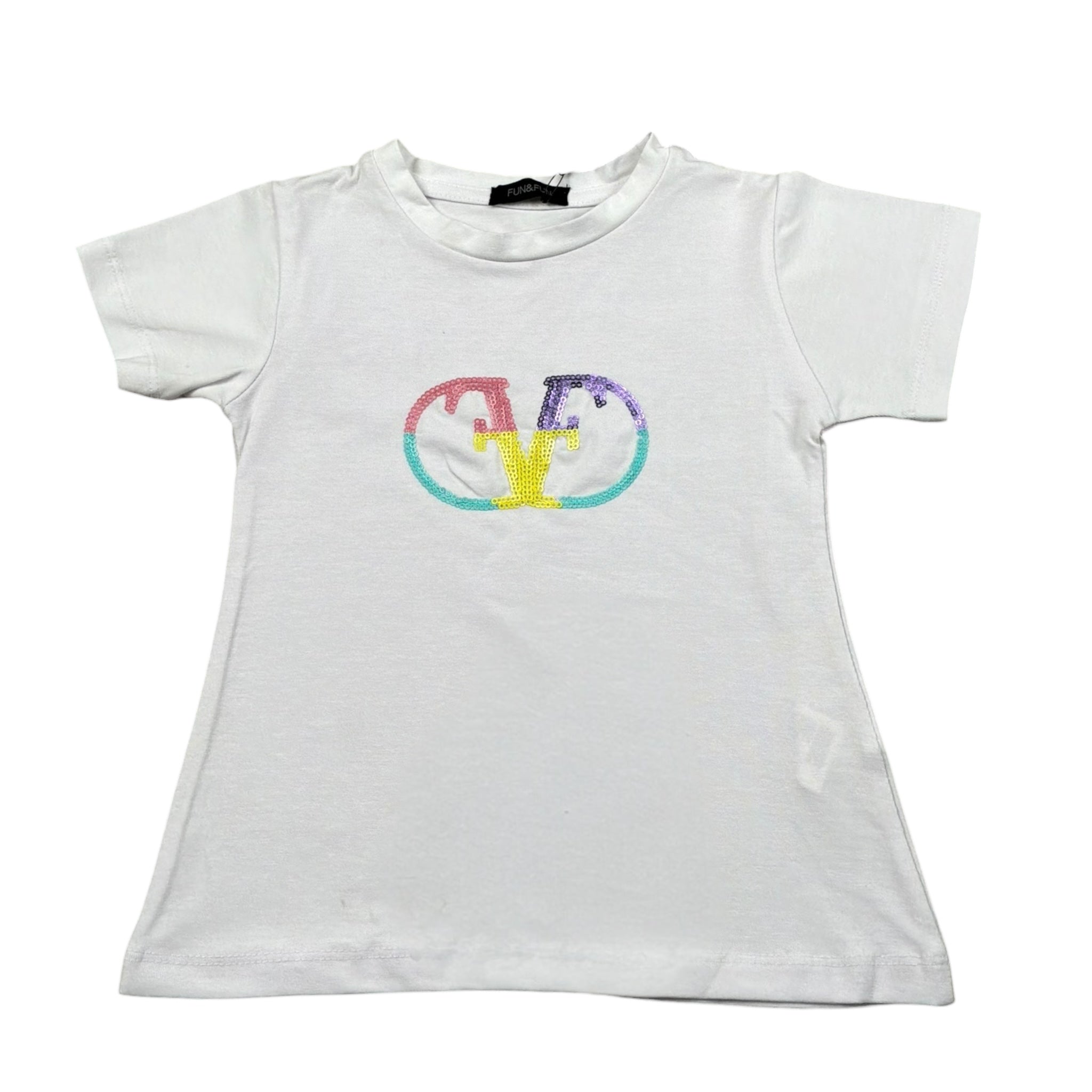 Fun & Fun T-Shirt Girocollo Tinta Unita con Paillettes per Bambina FNBTS16755 BIANCO FUN & FUN 