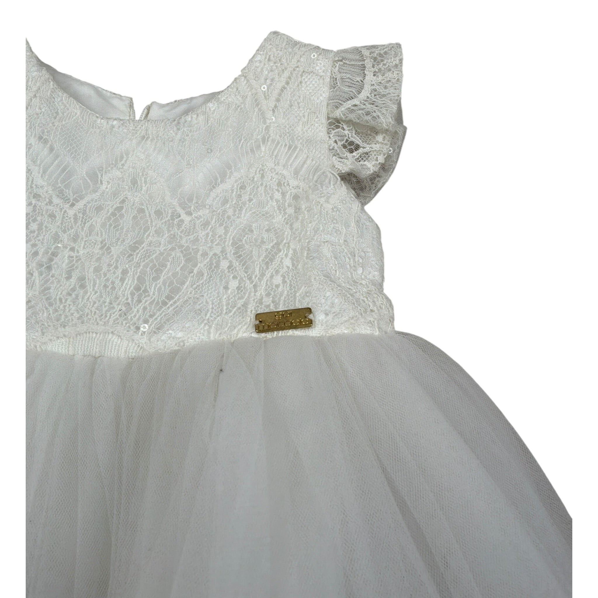 Gai Mattiolo Abito Giromanica tinta unita con Tulle Bianco per Neonata GM140141N BIANCO GAI  MATTIOLO 