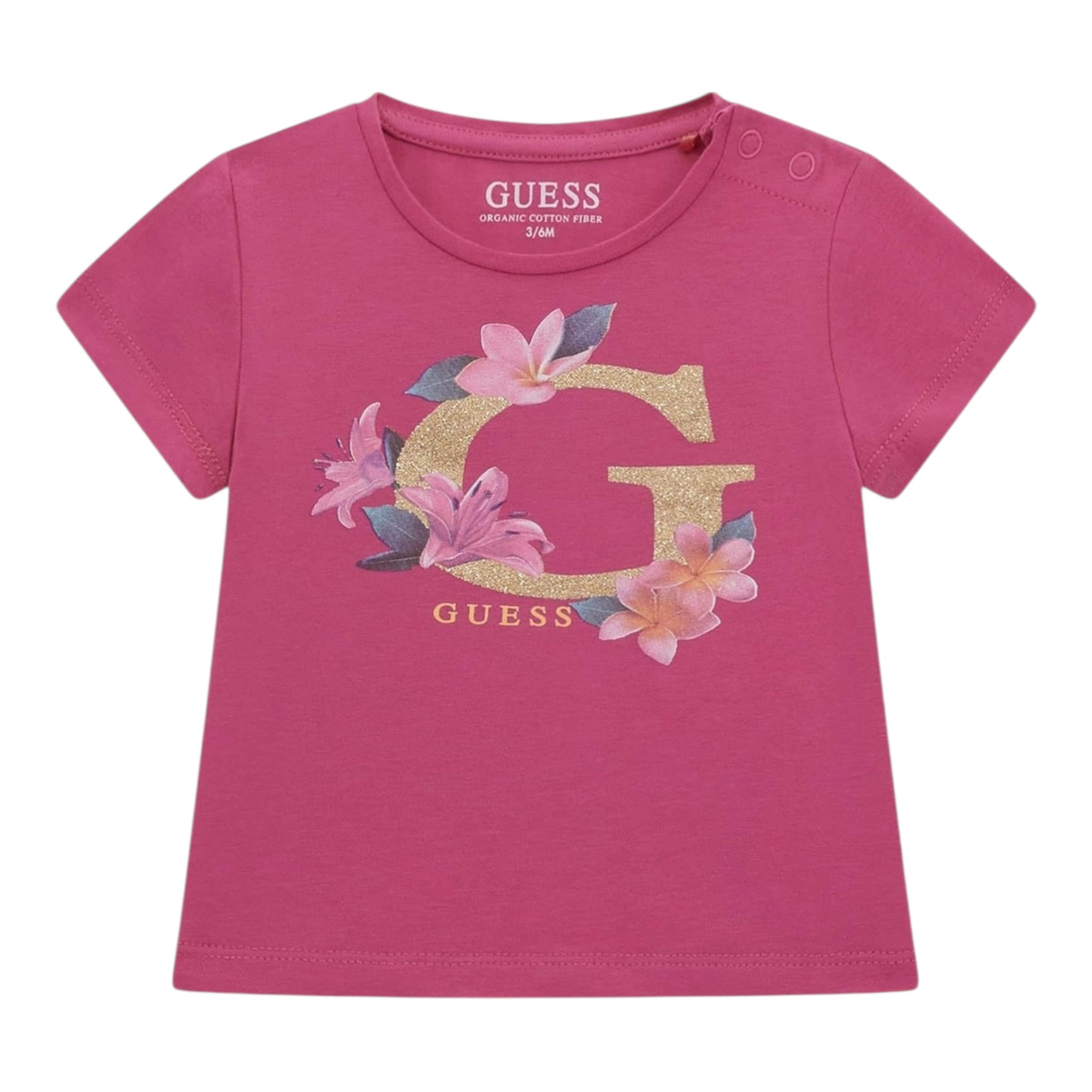 Guess T-Shirt Girocollo Tinta Unita con Stampa per Neonata A5GI02K6YW4 FUXIA GUESS 