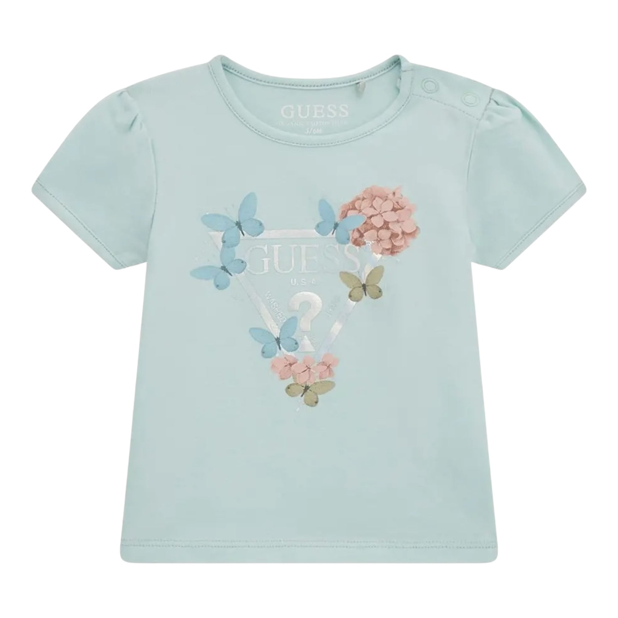 Guess T-Shirt Girocollo Tinta Unita con Logo per Neonata A5RI03K6YW4 VERDE ACQUA GUESS 