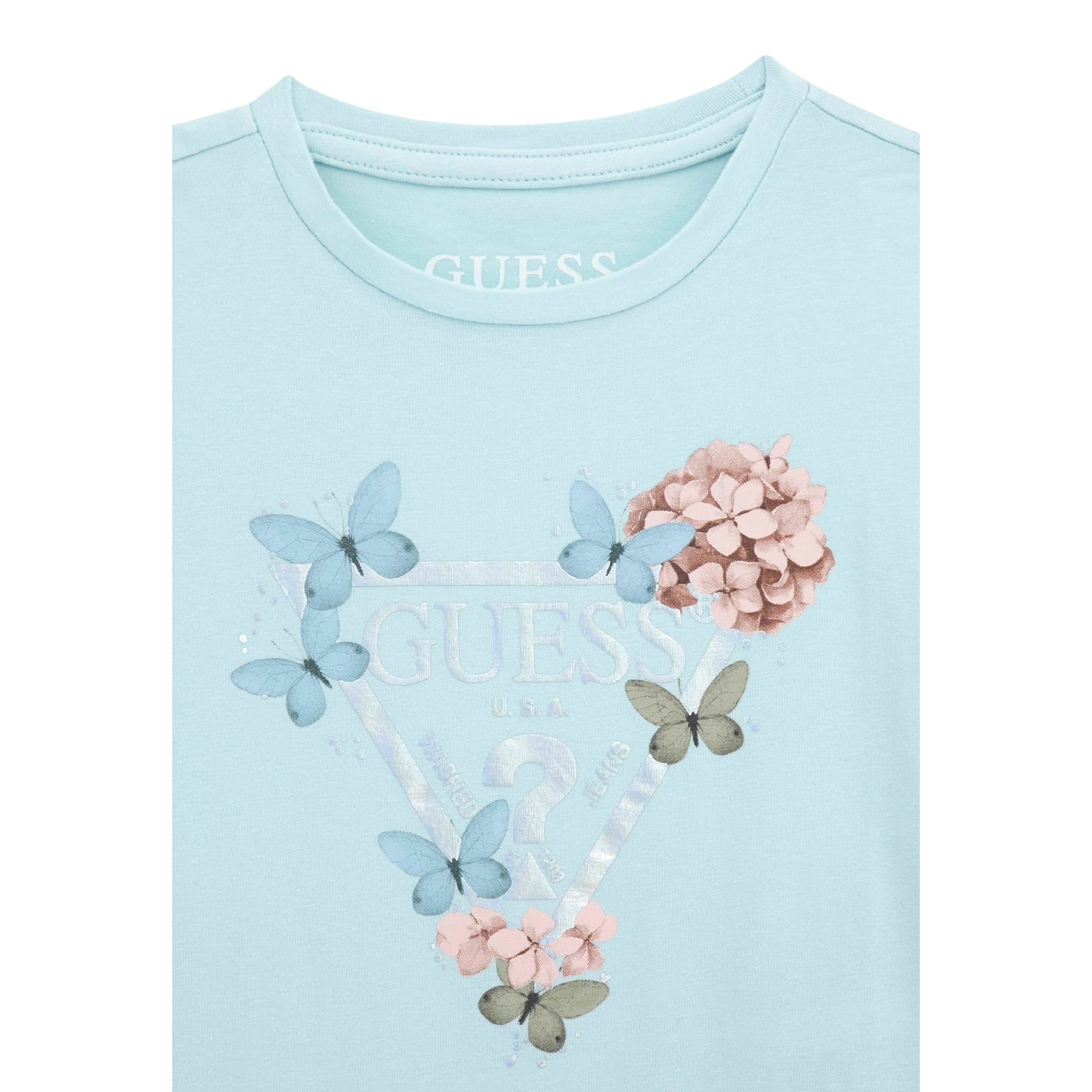 Guess T-Shirt Girocollo Tinta Unita con Logo per Neonata A5RI03K6YW4XX VERDE ACQUA GUESS 