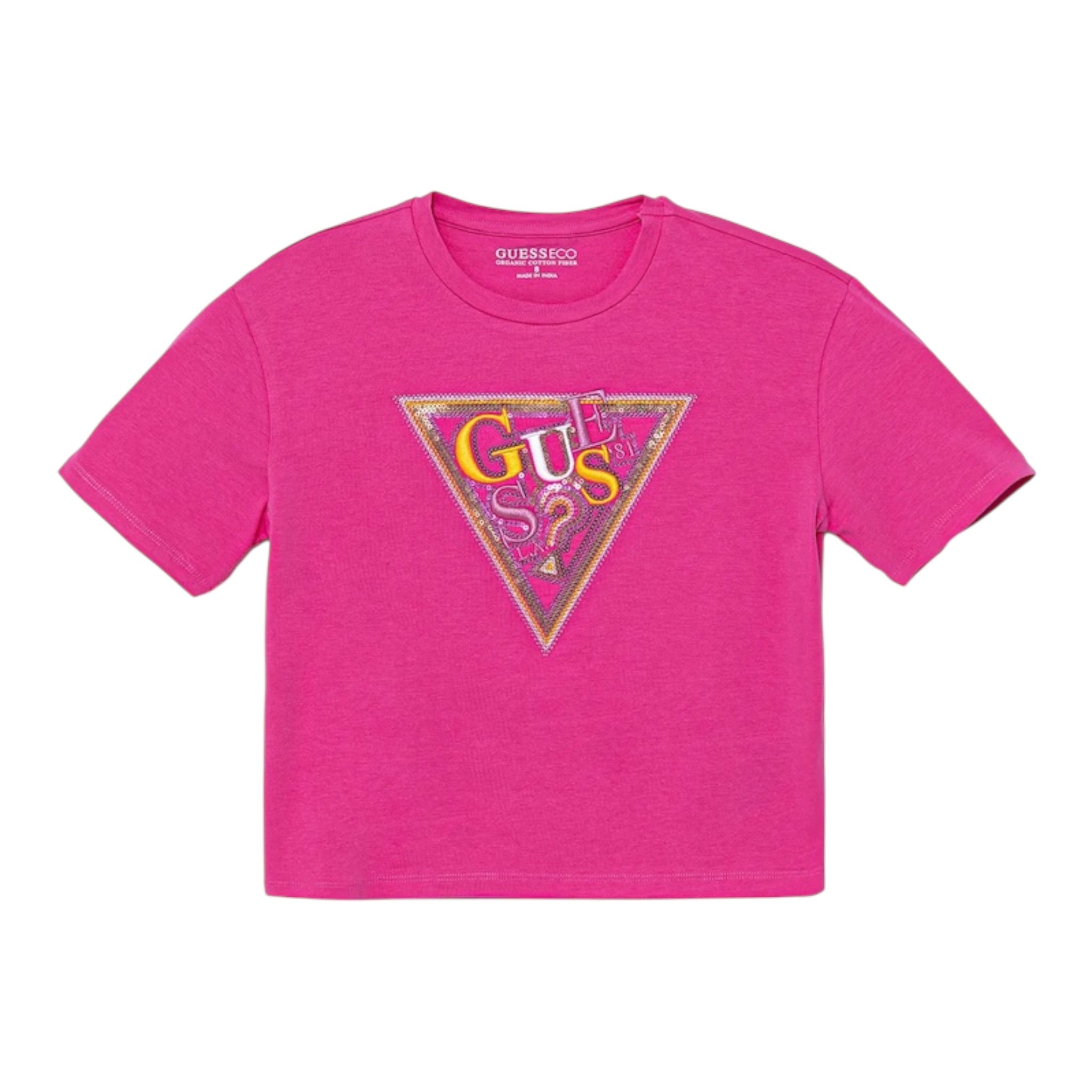 Guess T-Shirt Girocollo Tinta Unita con Stampa per Bambina J5GI04K6YW4 FUXIA GUESS 