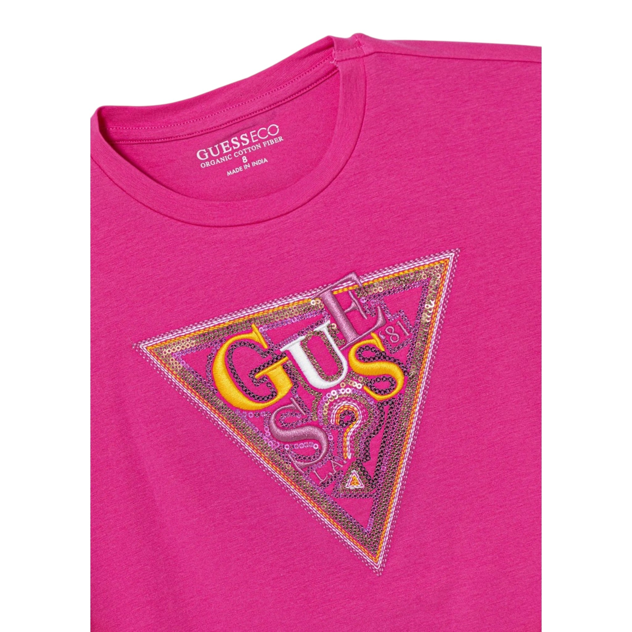 Guess T-Shirt Girocollo Tinta Unita con Stampa per Bambina J5GI04K6YW4 FUXIA GUESS 