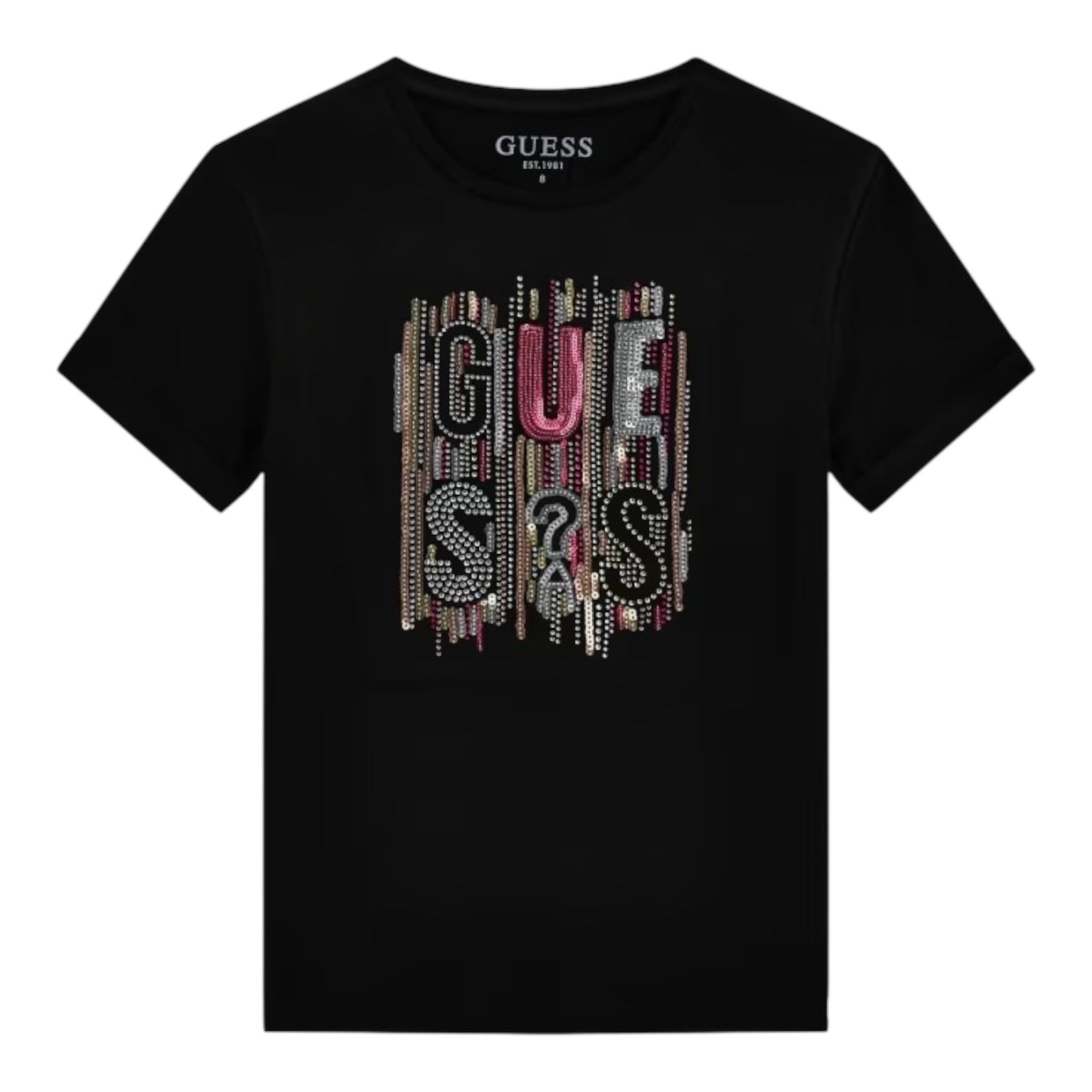 Guess T-Shirt Girocollo Tinta Unita con Paillettes per Bambina J5RI19KAPO0 NERO GUESS 