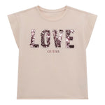 Guess T-Shirt Tinta Unita Girocollo con Paillettes per Bambina J5RI37K05 ROSA GUESS 