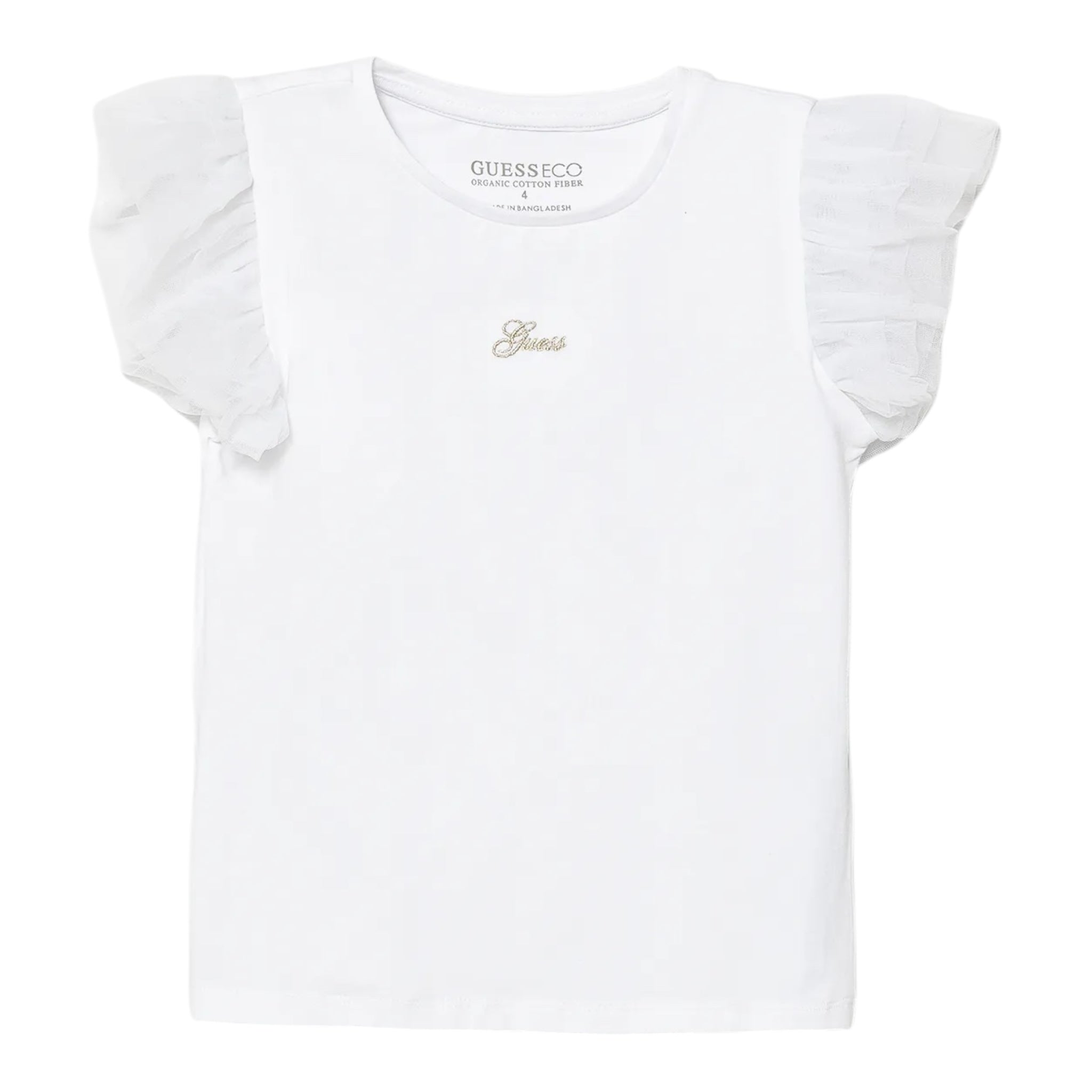Guess Canotta Girocollo con Maniche In Tulle Tinta Unita con Stampa per Neonata K4GI20K6YW1 BIANCO GUESS 