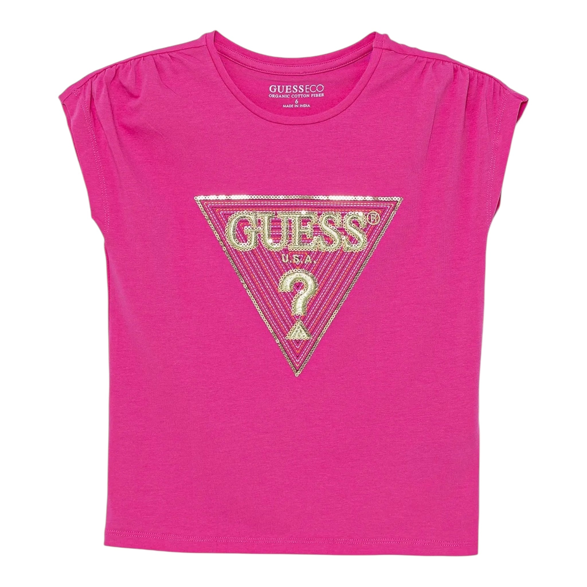 Guess T-Shirt Tinta Unita con Stampa E Paillettes per Neonata K5GI12K6YW4 FUXIA GUESS 
