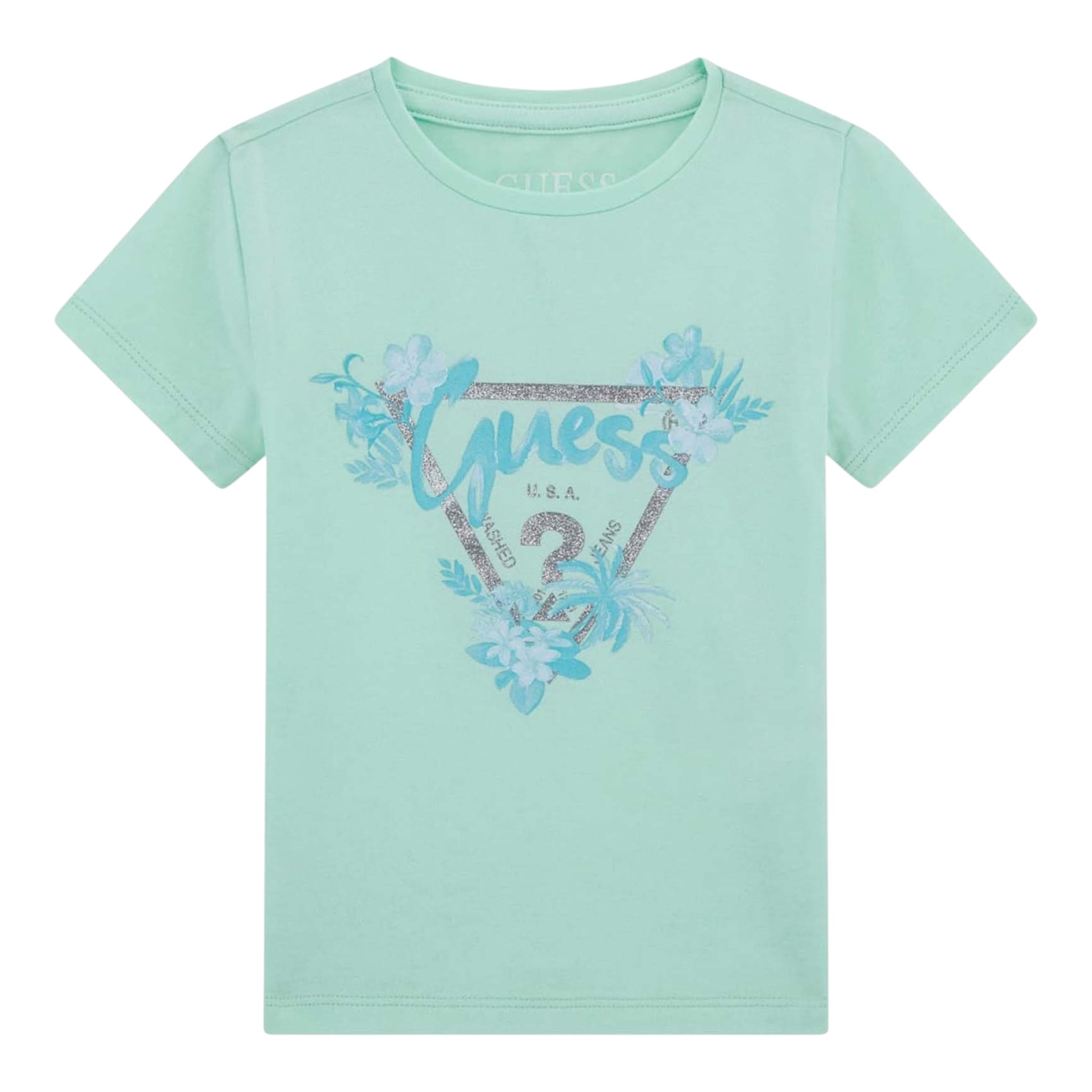 Guess T-Shirt Girocollo Tinta Unita con Stampa per Neonata K5GI14K6YW4N VERDE ACQUA GUESS 