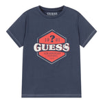 Guess T-Shirt Gircollo Tinta Unita con Stampa per Neonato N2RI02K8HM0 BLU GUESS 