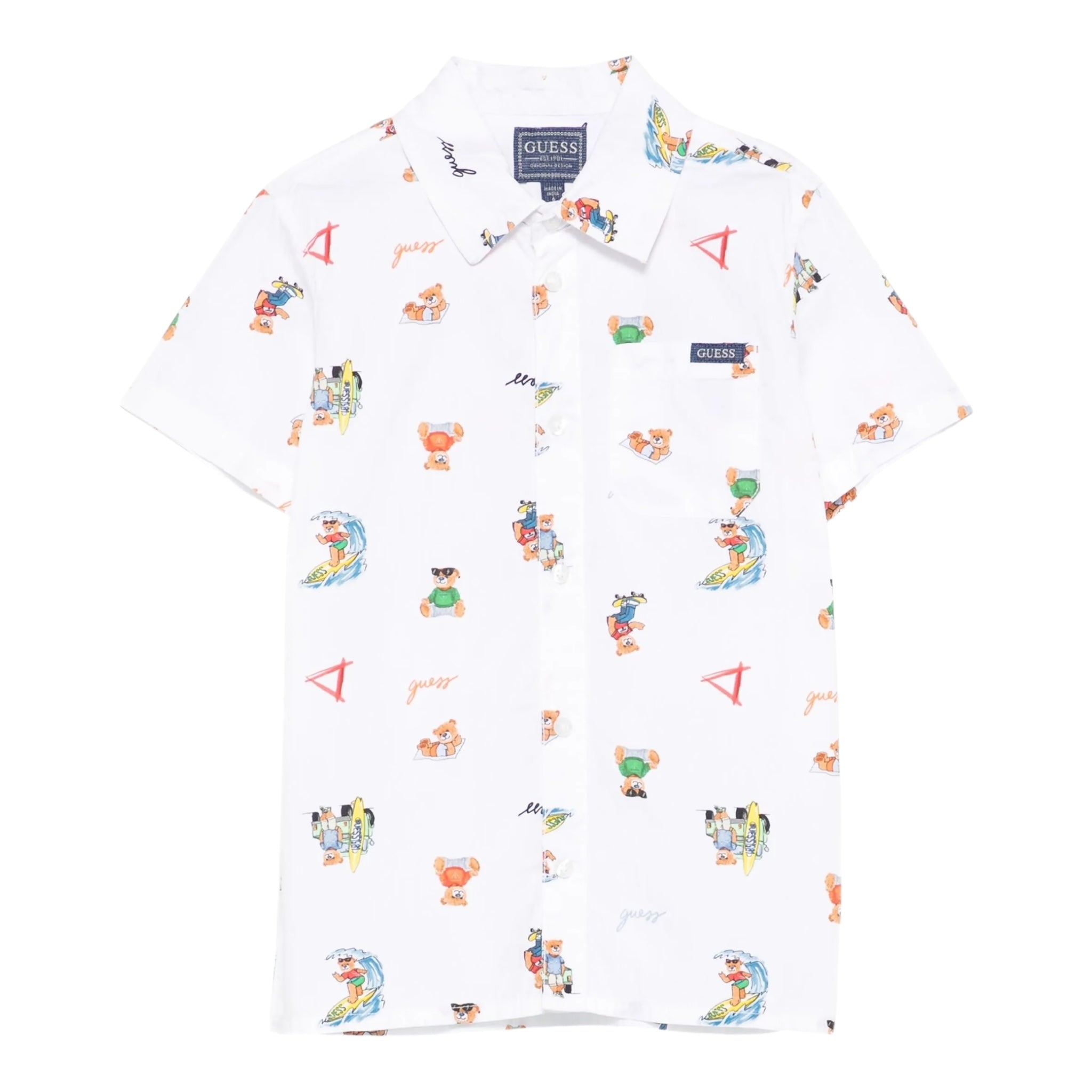 Guess Camicia Mezza Manica Tinta Unita con Stampa per Bambino N5GH05WBHQ1 BIANCO GUESS 