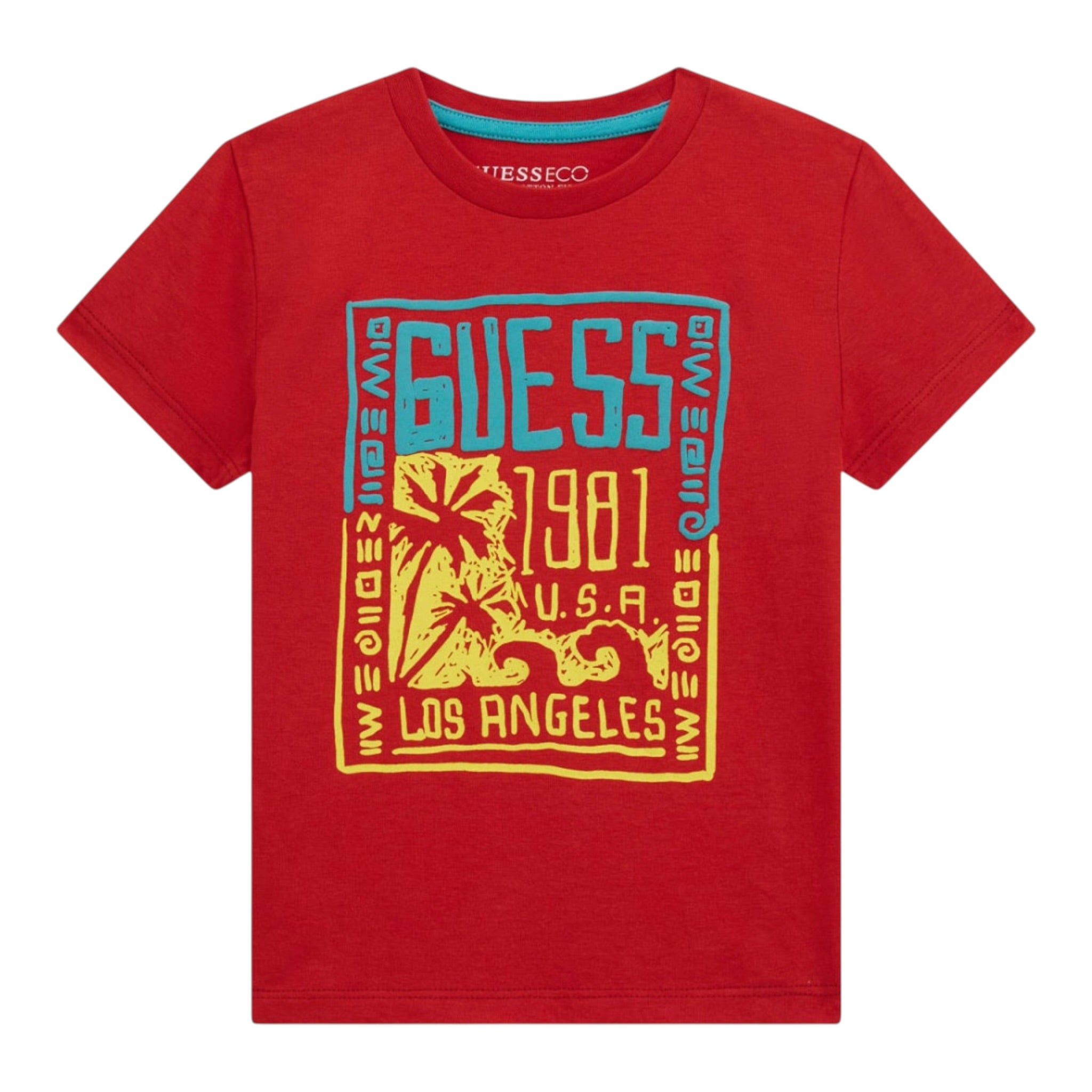 Guess T-Shirt Gircollo Tinta Unita con Stampa per Neonato N5GI16K8HM4XX ROSSO GUESS 