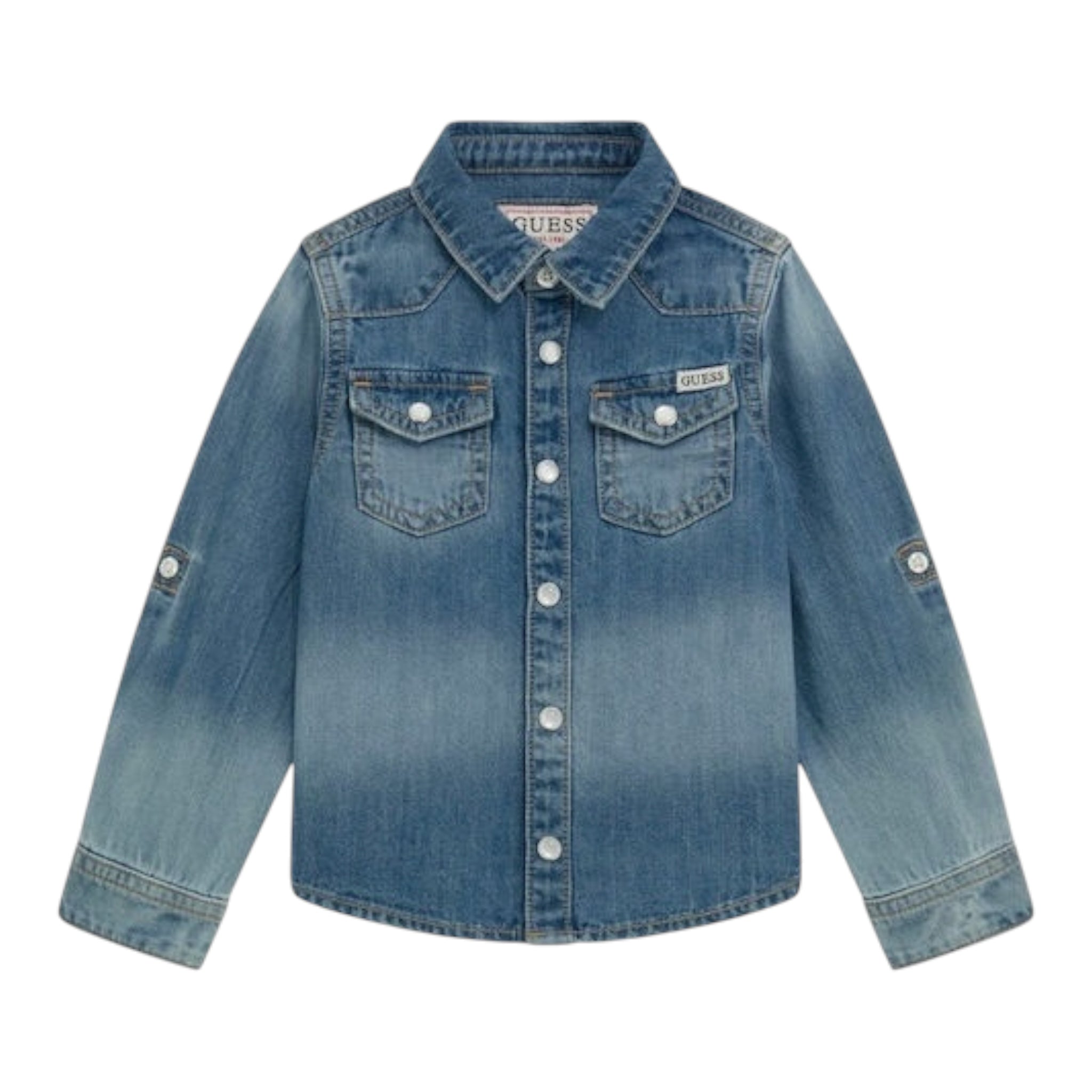 Guess Camicia Manica Lunga In Denim per Bambino N5RH05D5K80J AZZURRO GUESS 