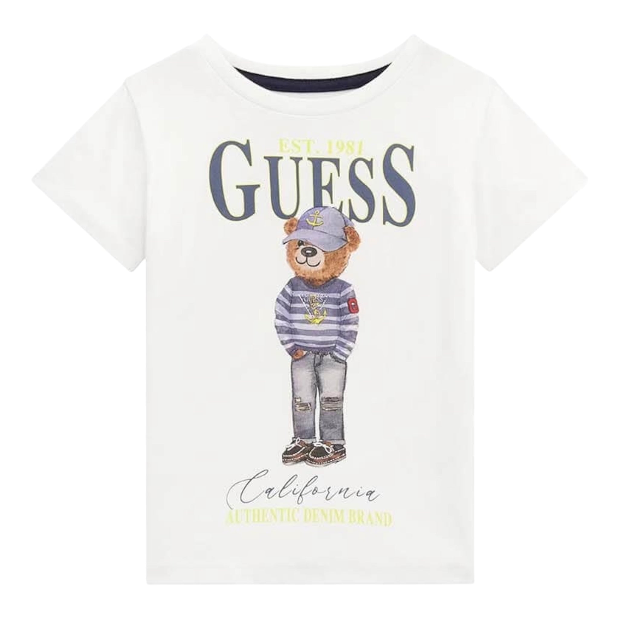 Guess T-Shirt Girocollo Tinta Unita con Stampa per Neonato N5RI20K8HM4XX BIANCO GUESS 