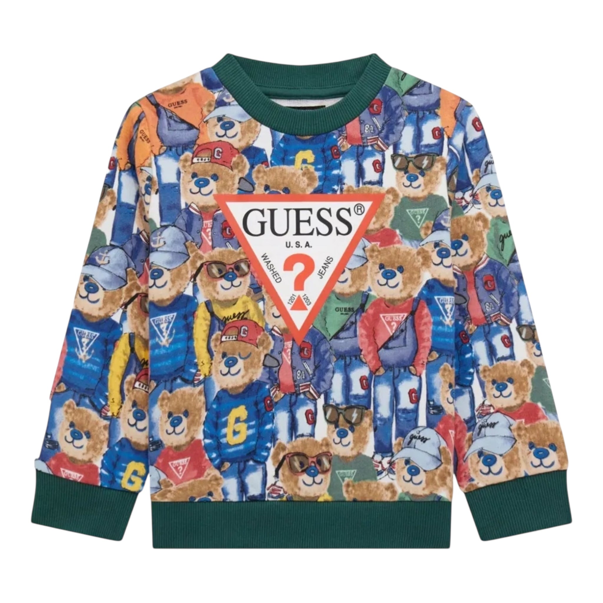 Guess Felpa Tinta Unita Girocollo con Stampa Orsi per Neonato N5RQ03KA6R4X VERDE GUESS 