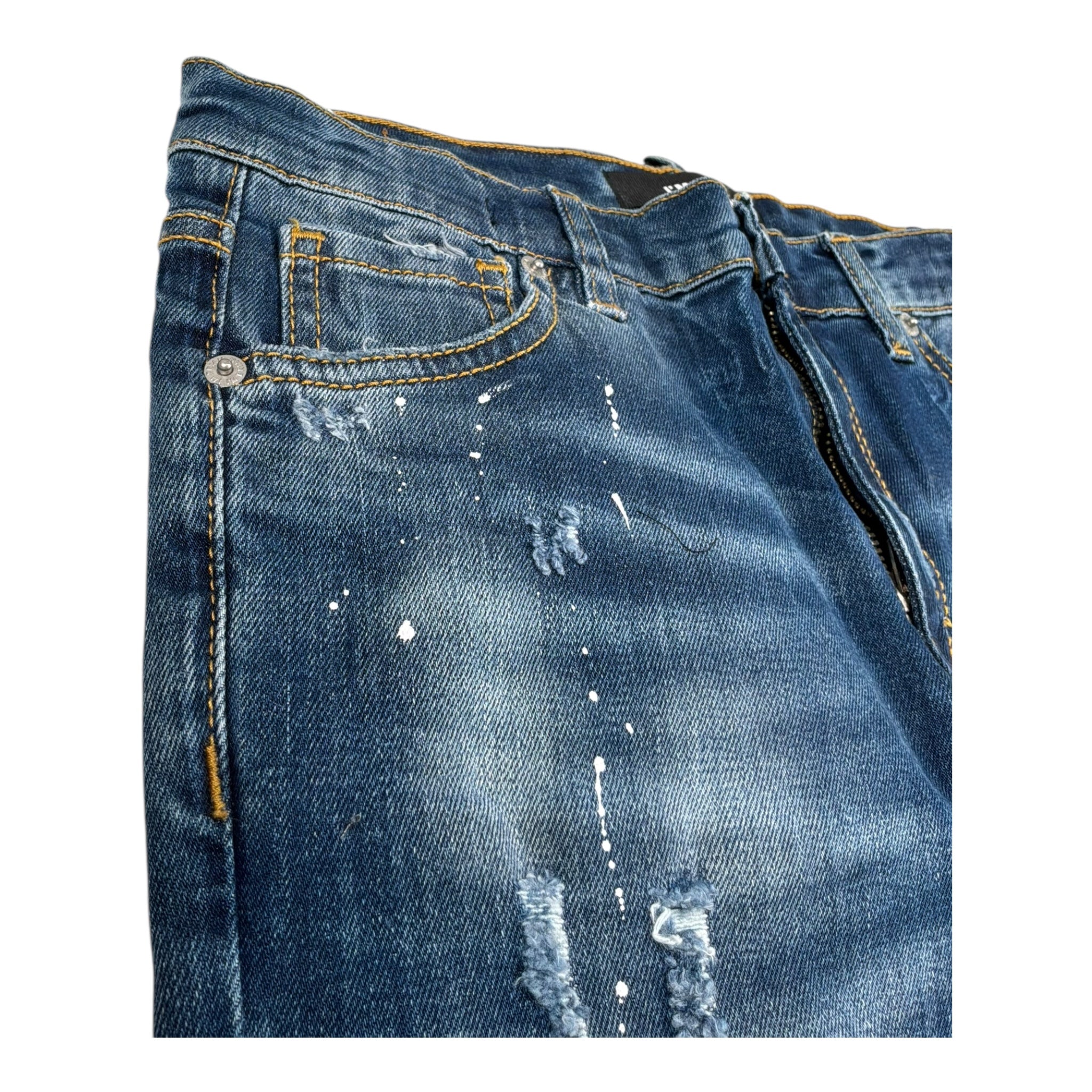 I'M Brian Jeans Tinta Unita con Strappi E Girovita Regolabile per Bambino MIRKO BLU I'M BRIAN 