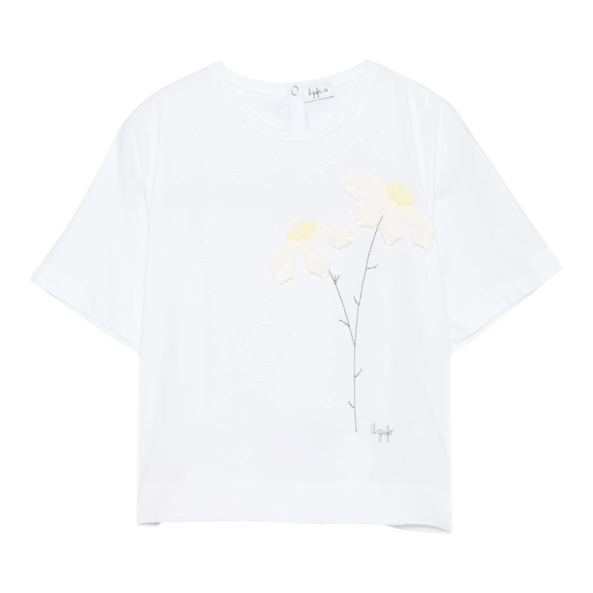 Il Gufo T-Shirt Girocollo Tinta Unita con Ricami per Neonata P25TS482MF032N BIANCO IL GUFO 