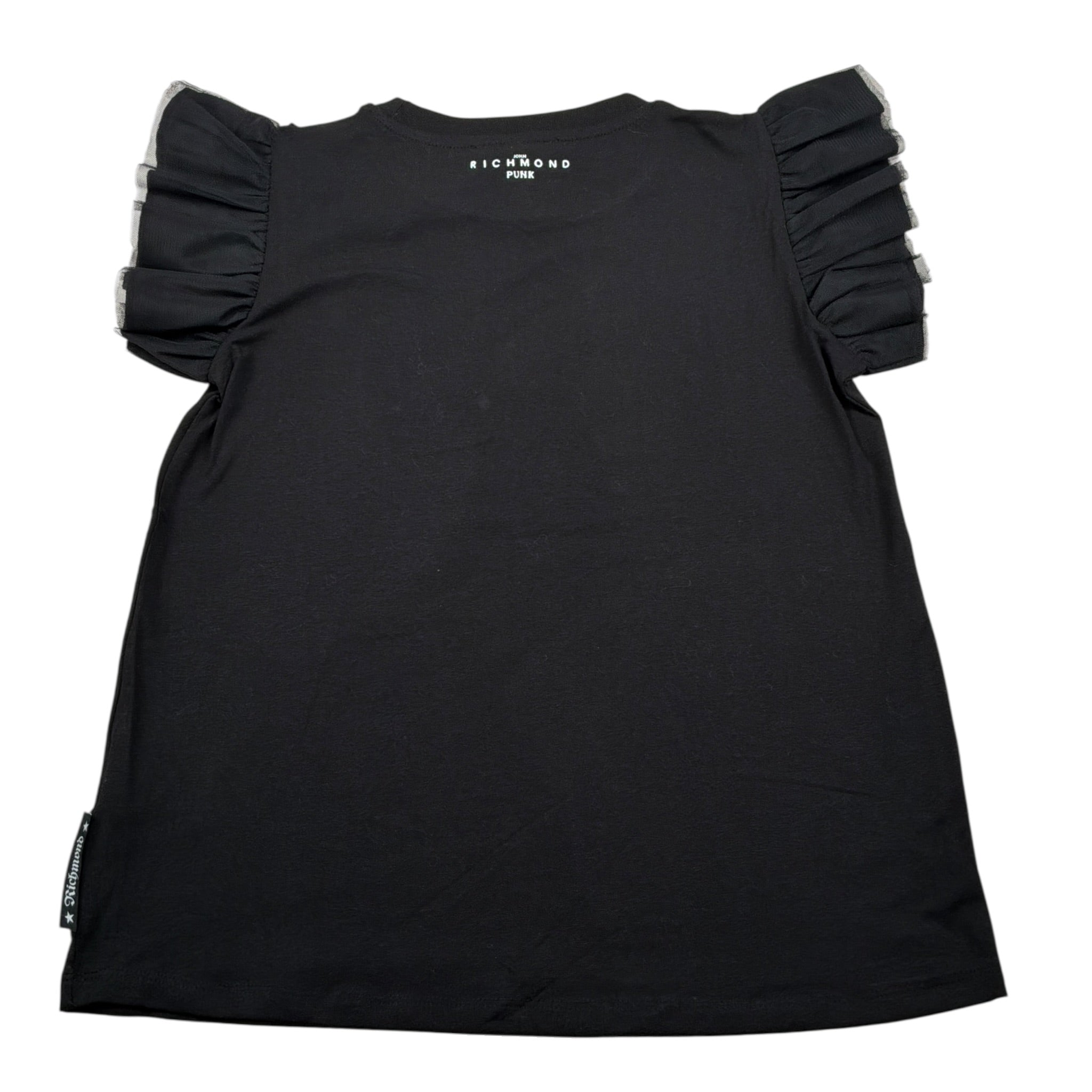 John Richmond T-Shirt tinta unita con Stampa E Rouches Nero per Bambina RGP23070TS NERO JOHN RICHMOND 