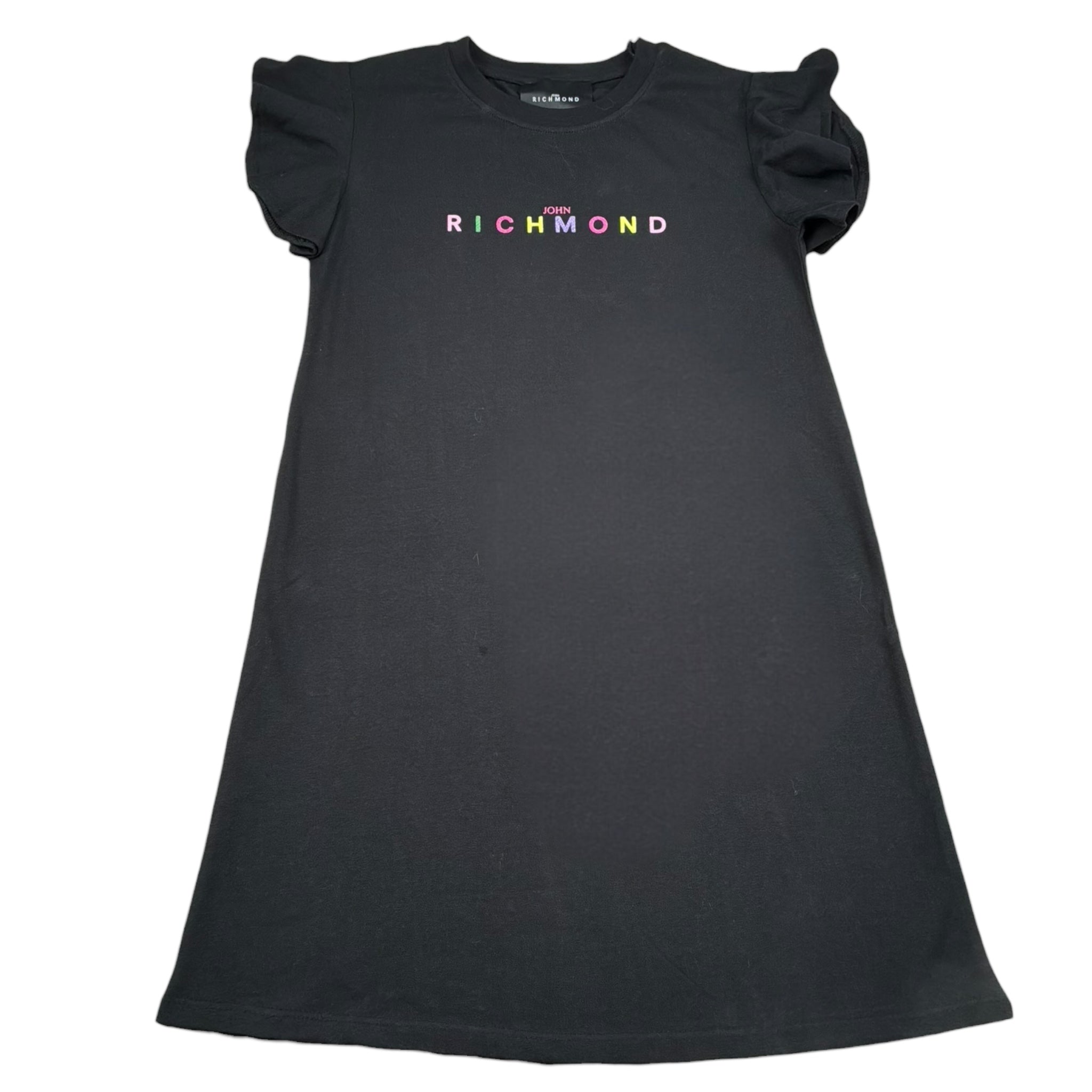 John Richmond Abito Mezza Manica Girocollo Tinta Unita con Stampa per Bambina RGP26023VE NERO JOHN RICHMOND 