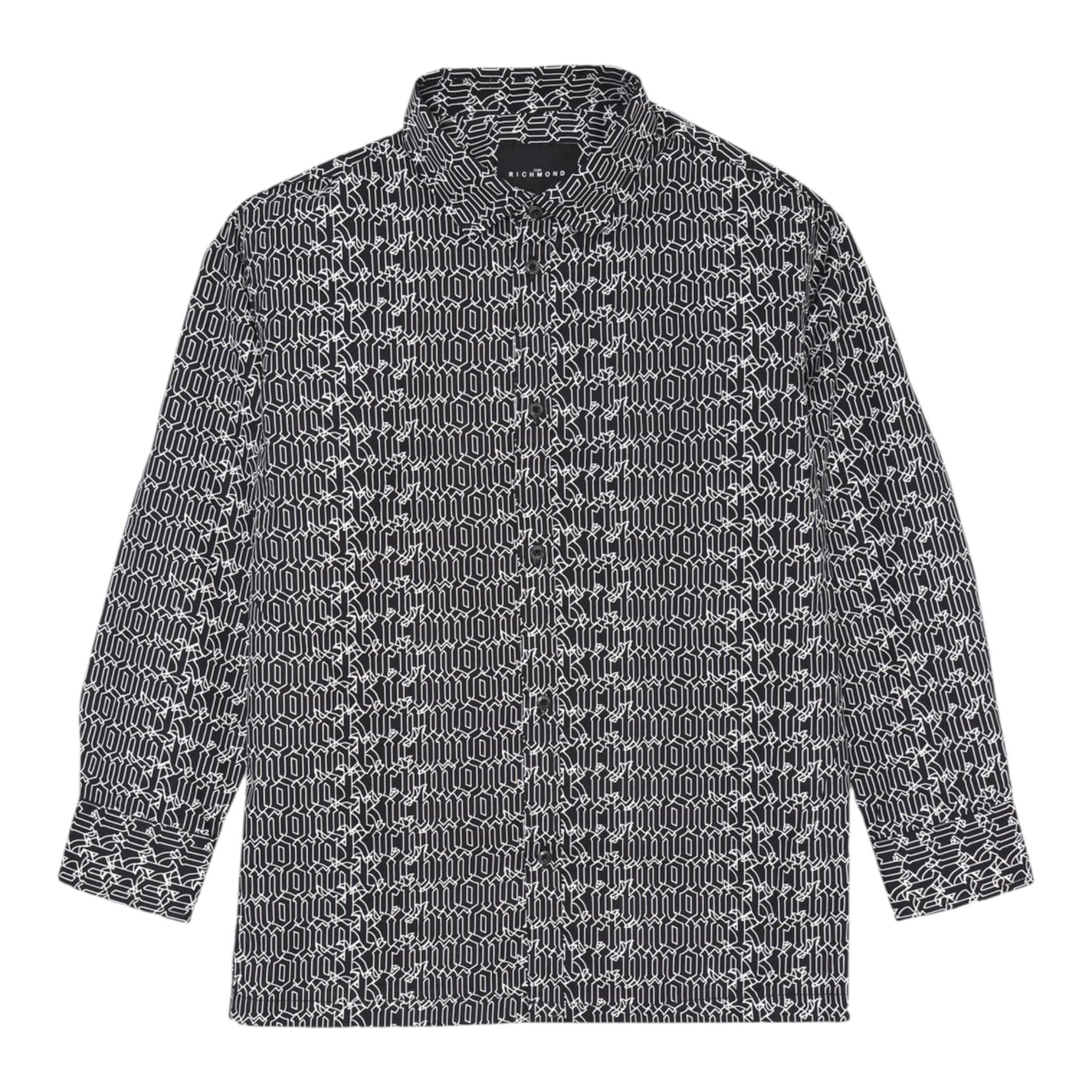 John Richmond Camicia Manica Lunga Tinta Unita con Stampe Logo per Bambino RIP25076CAJ NERO JOHN RICHMOND 
