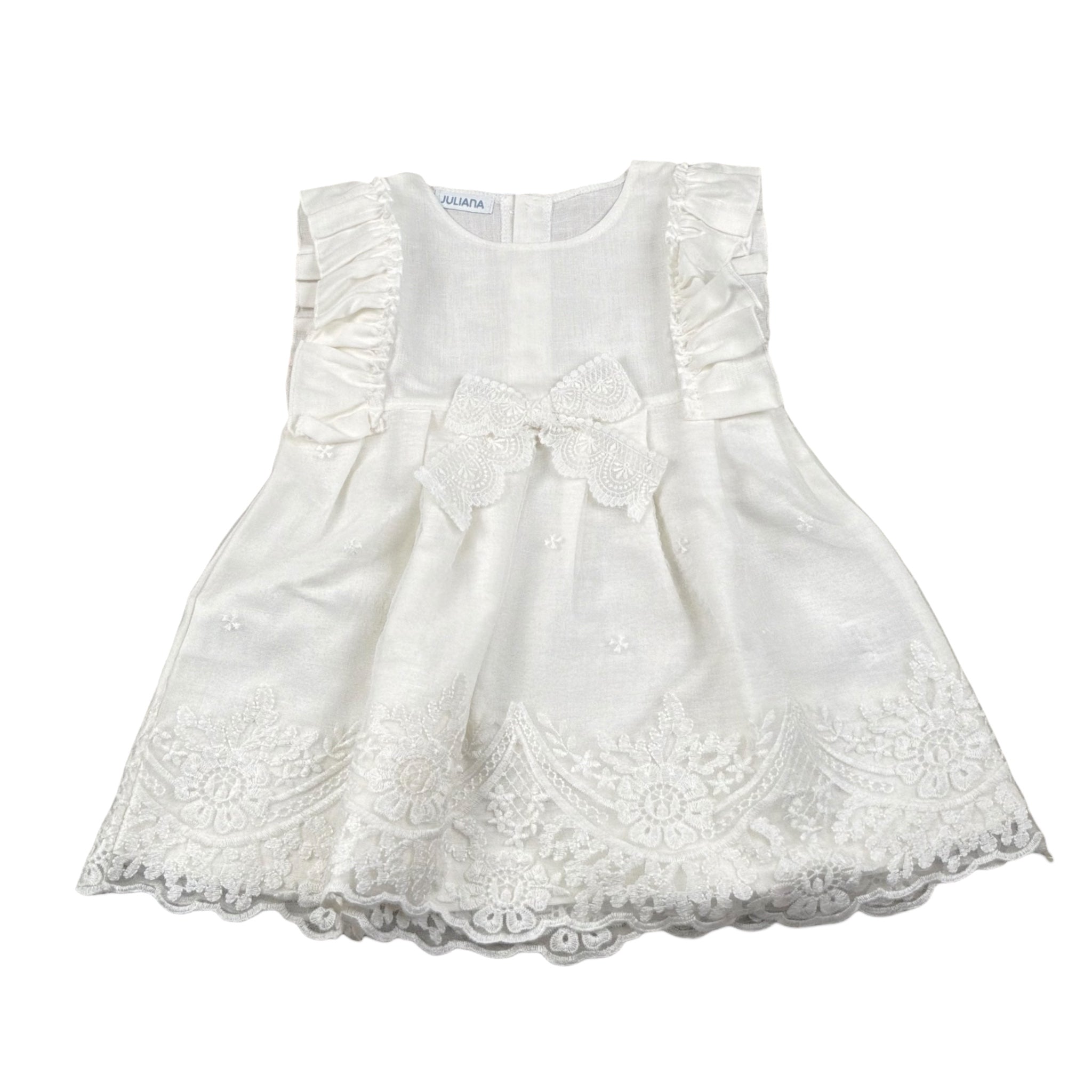 Juliana Abito tinta unita con Ricami Bianco per Neonata 25144 BIANCO JULIANA 