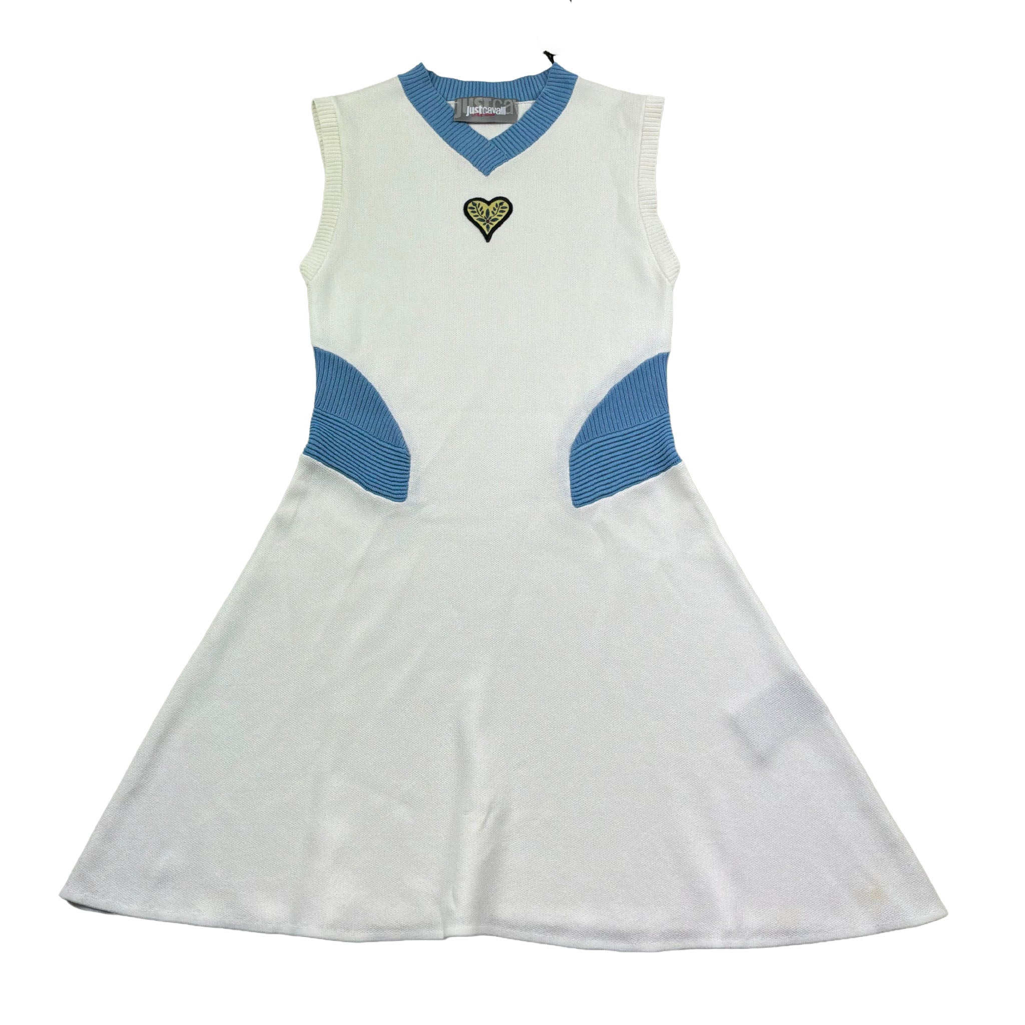 Just Cavalli Abito Giromanica Tinta Unita con Girocollo In Contrasto per Bambina JGP26109VE BIANCO JUST CAVALLI 