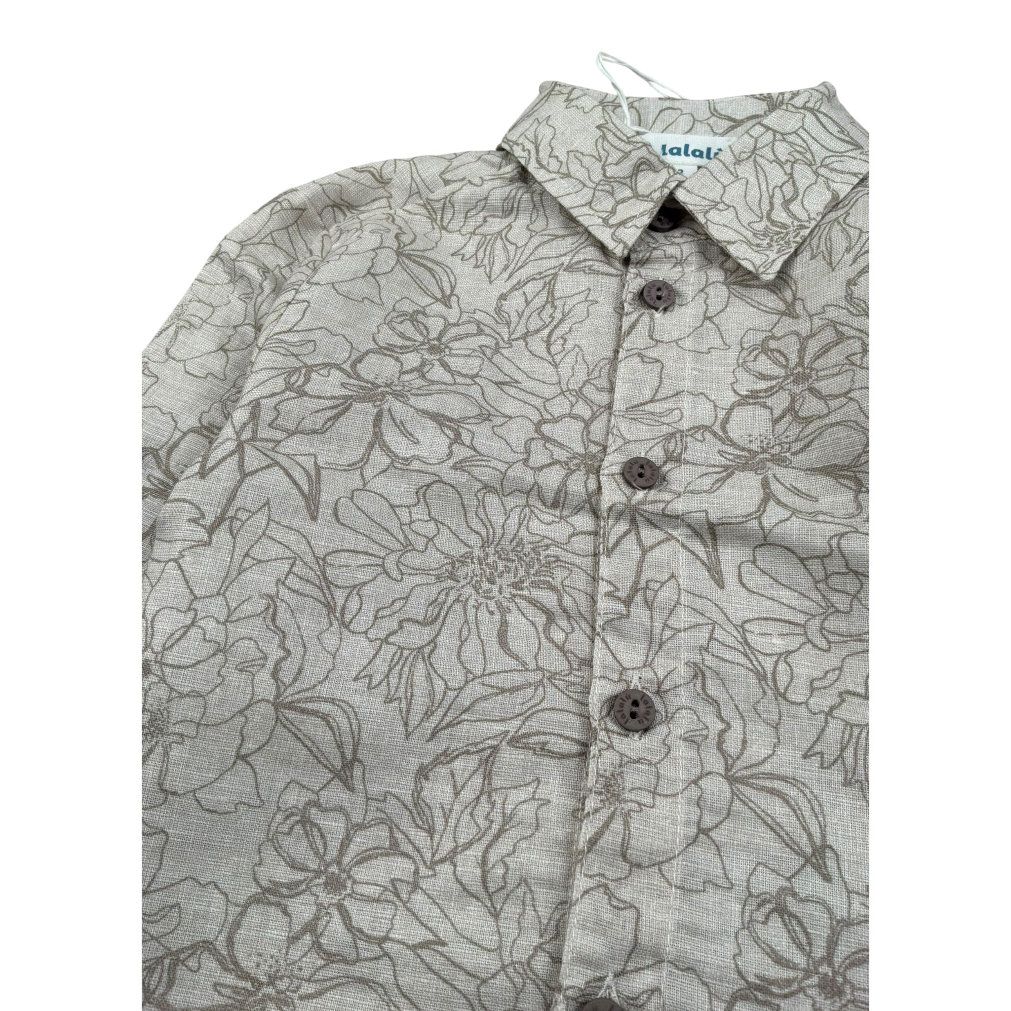 Lalalu' Camicia Manica Lunga tinta unita con Stampa Beige per Neonato CML130PBX BEIGE LALALU' 