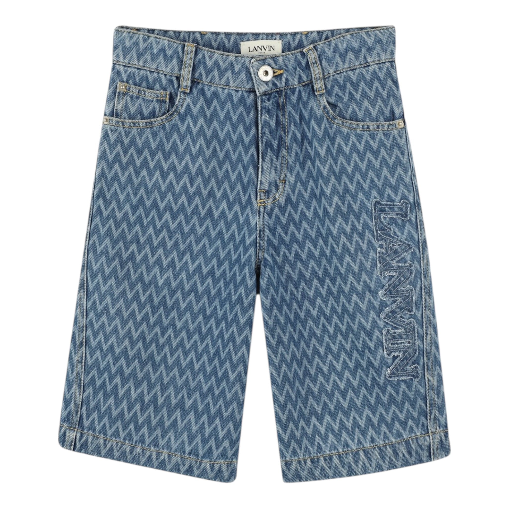 Lanvin Bermuda In Denim Tinta Unita con Girovita Regolabile per Bambino N30220 BLU LANVIN 