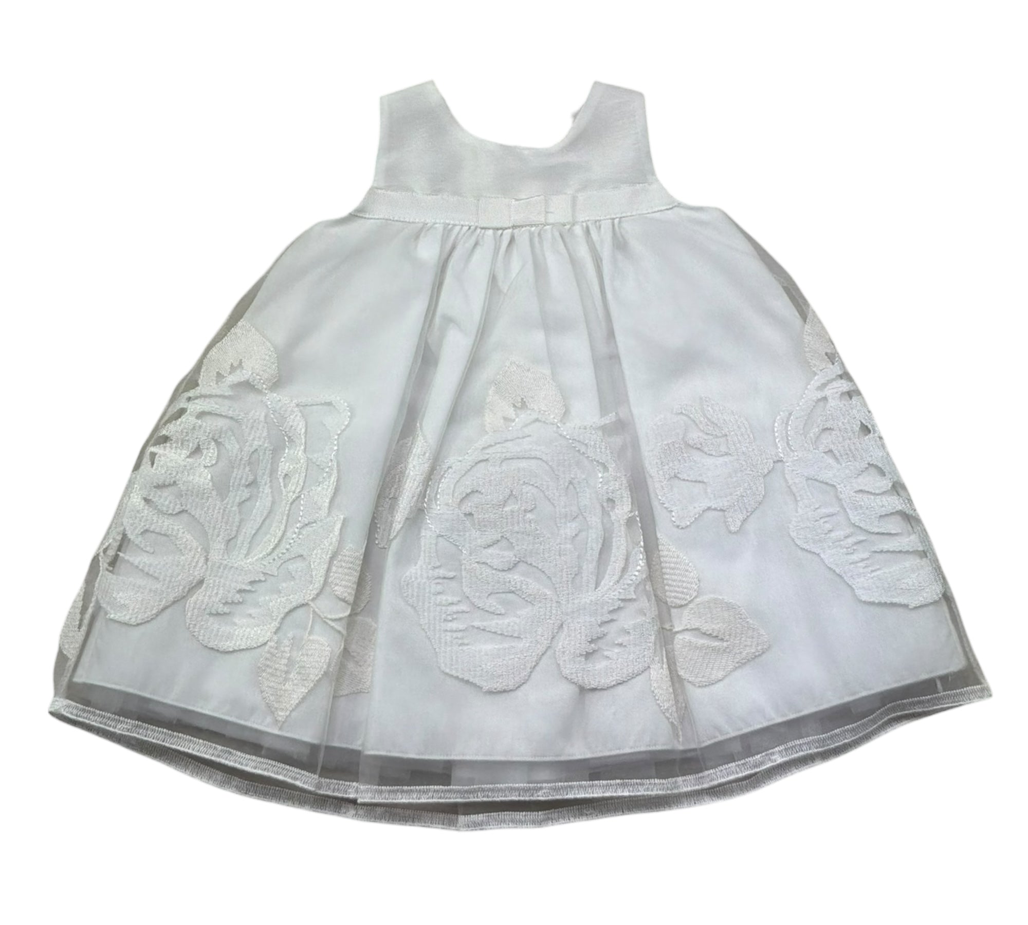 Monnalisa Abito Giromanica Tinta Unita con Ricami per Neonata 735957 BIANCO MONNALISA 