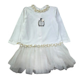 Le Bebe Abito Manica Lunga Tinta Unita con Gonna Tulle per Neonata LBG0465 BIANCO LE BEBE 