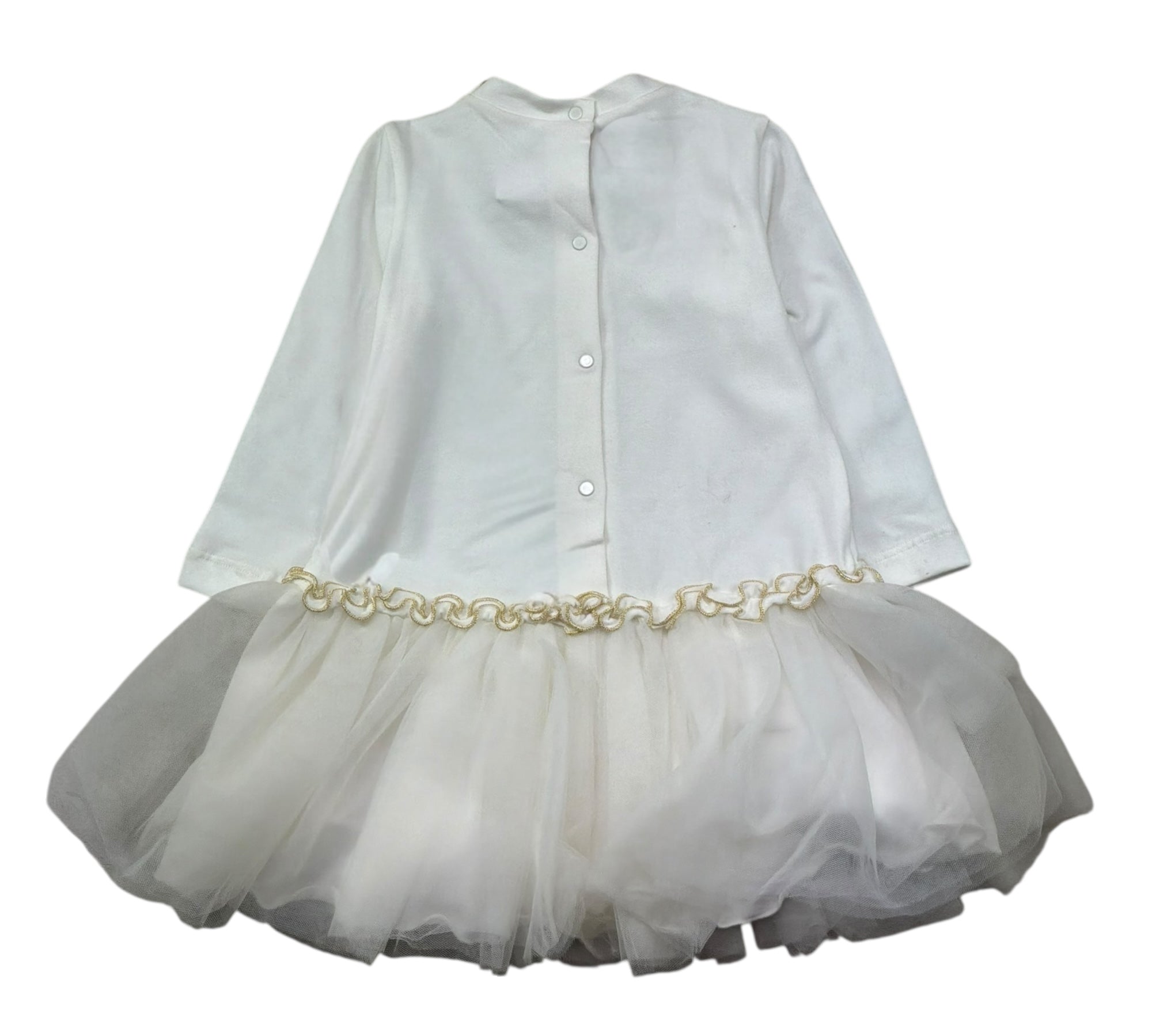 Le Bebe Abito Manica Lunga Tinta Unita con Gonna Tulle per Neonata LBG0465 BIANCO LE BEBE 