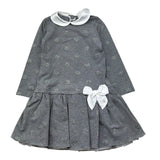 Le Bebe Abito Manica Lunga Tinta Unita con Fiocco per Bambina LBG1083 GRIGIO LE BEBE 