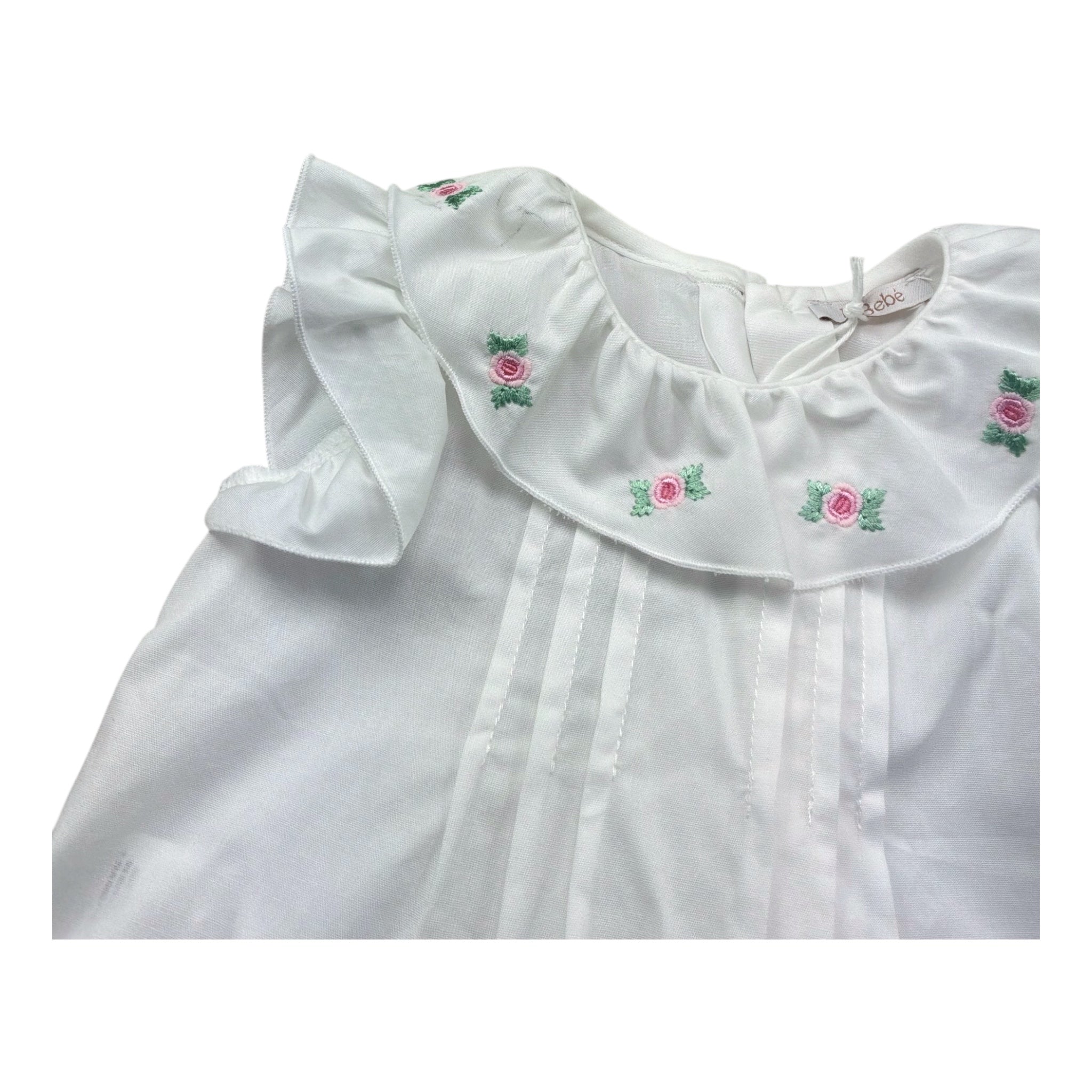 Le Bebe Camicia Giromanica Tinta Unita con Ricami per Neonata LBG6226 BIANCO LE BEBE 