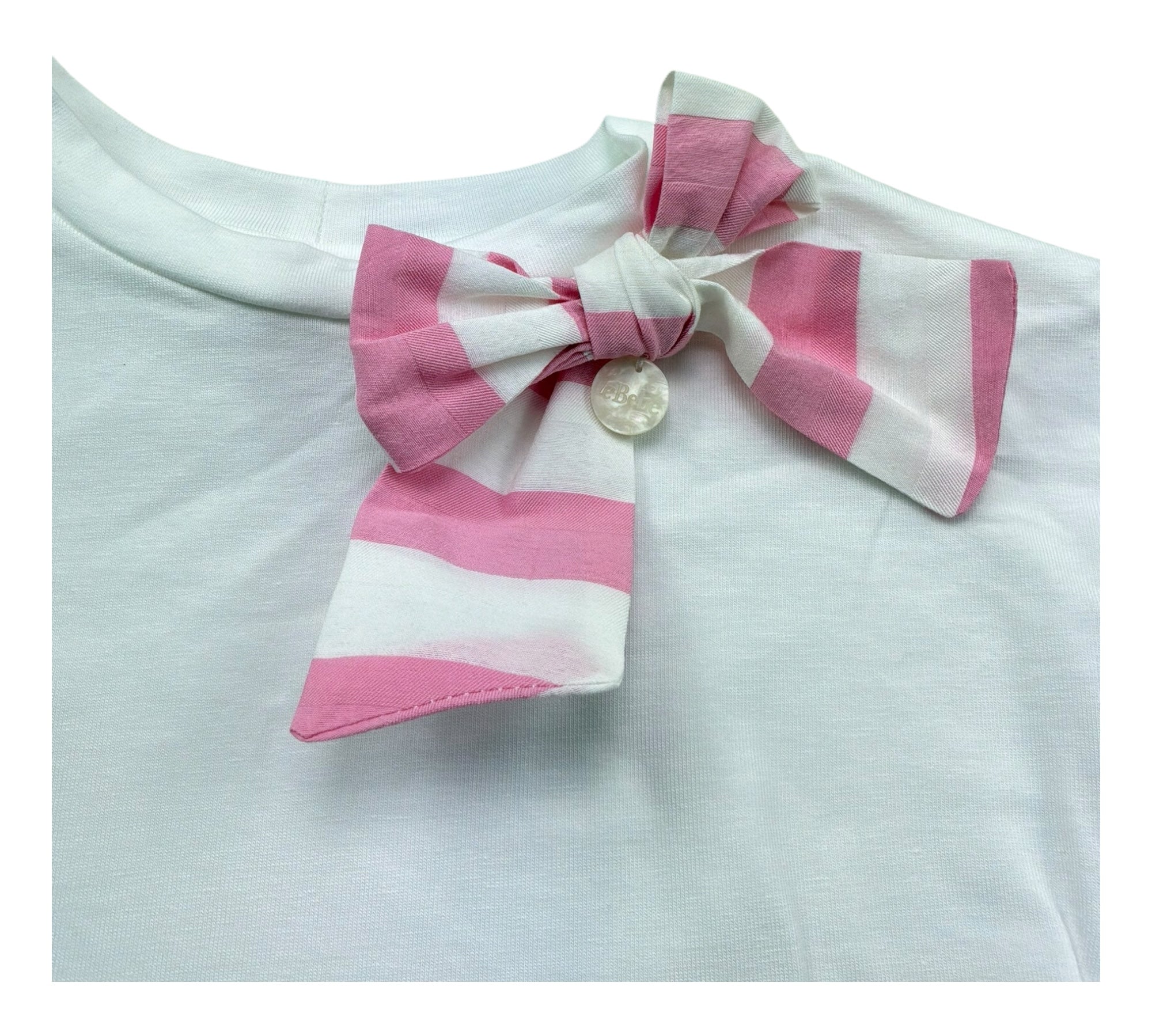 Le Bebe T-Shirt Girocollo Tinta Unita con Fiocco Modello Crop per Neonata LBG6427 BIANCO LE BEBE 