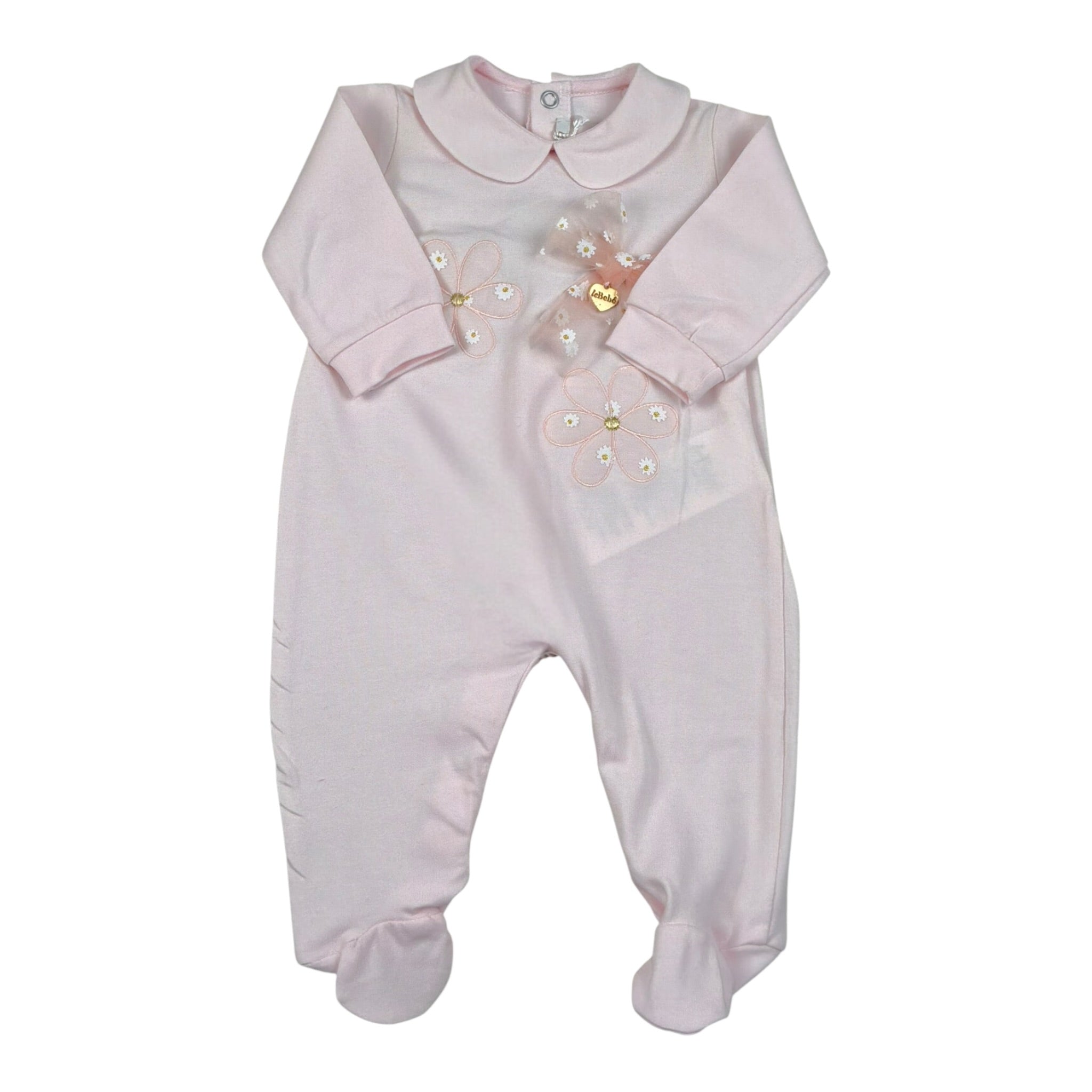 Le Bebe' Tutina tinta unita con Stampa Rosa per Neonata LBG5157 ROSA LE BEBE' 