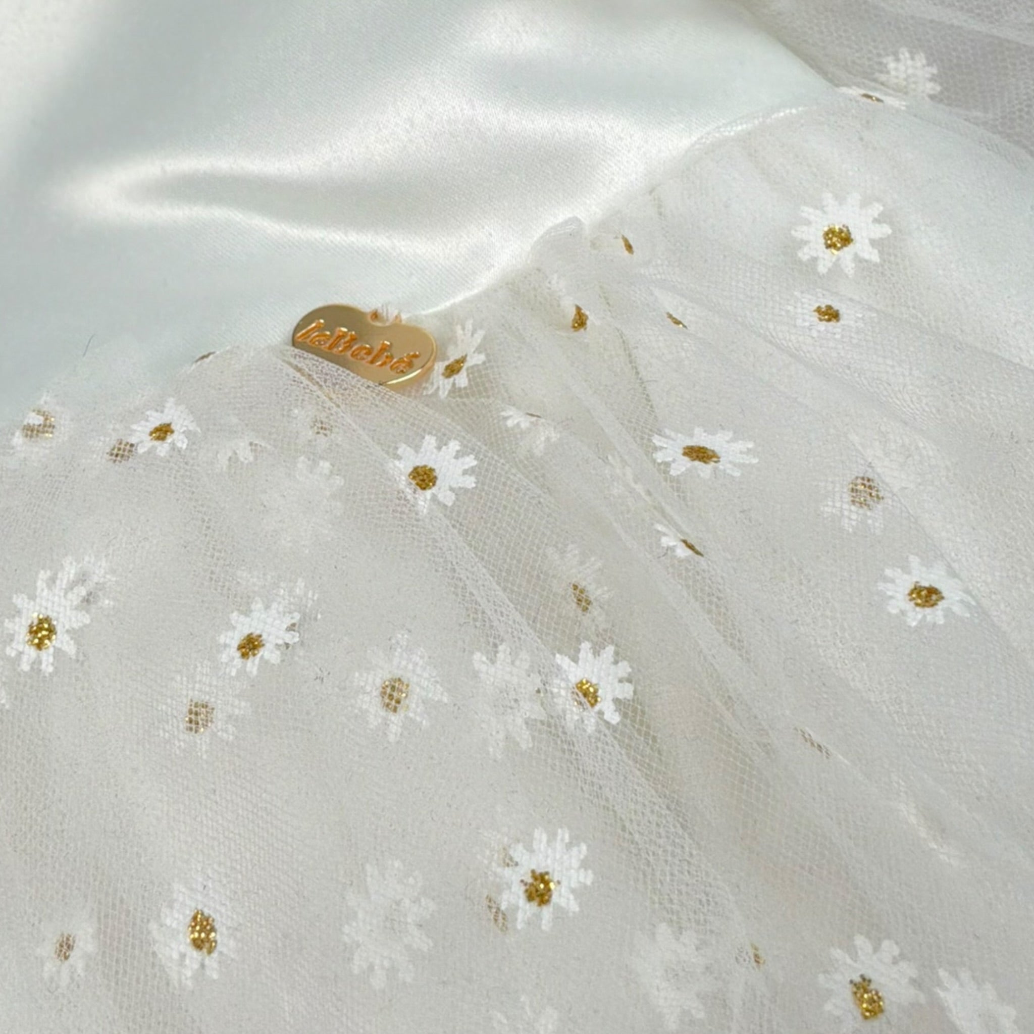 Le Bebe' Abito Cerimonia tinta unita con Tulle E Stampa Bianco per Neonata LBG5177 BIANCO LE BEBE' 