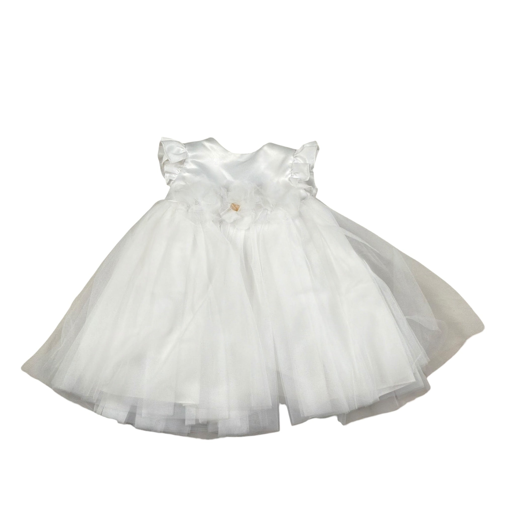 Le Bebe' Abito Cerimonia tinta unita con Tulle Bianco per Neonata LBG5201 BIANCO LE BEBE' 