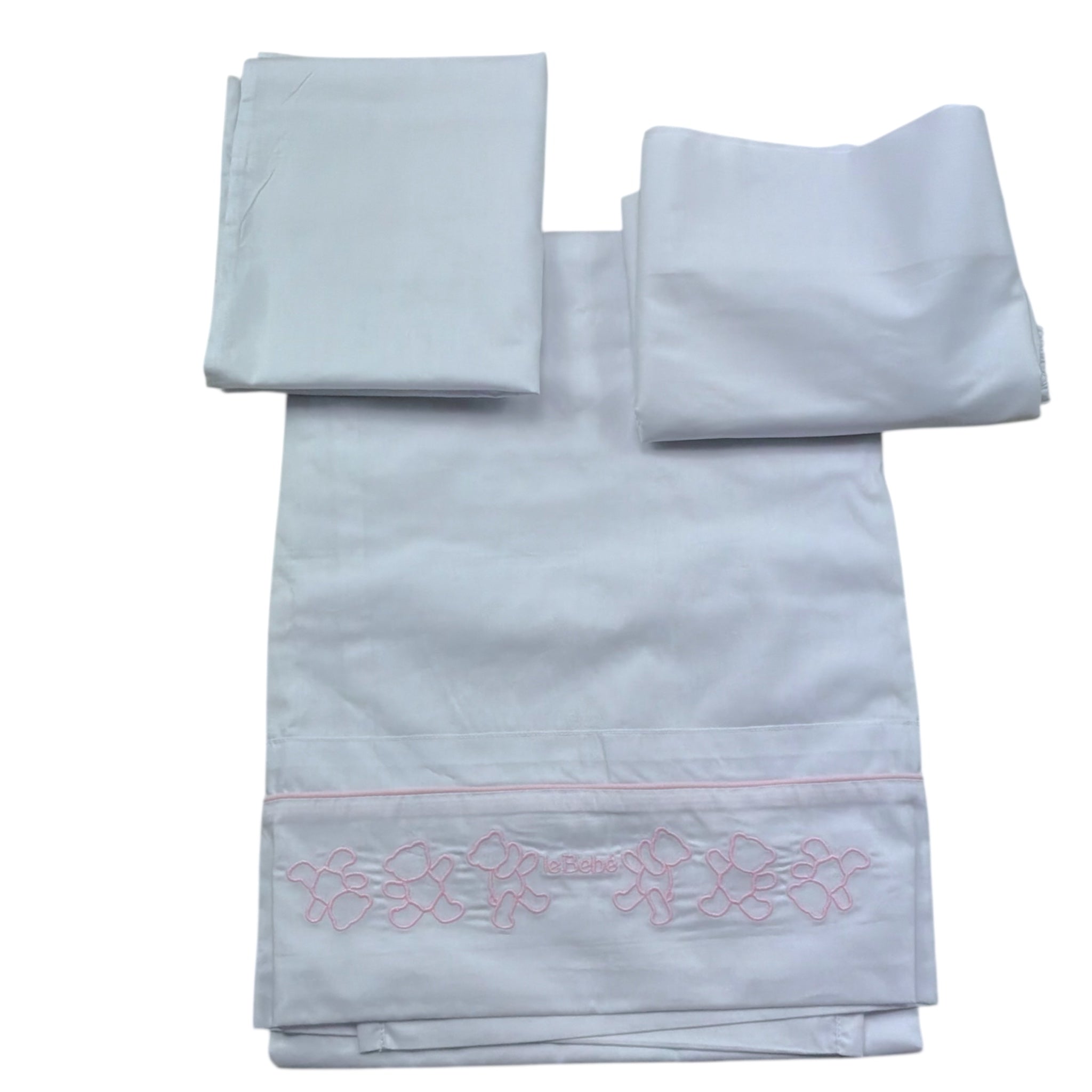 Le Bebe' Lenzuola Set 3 Pezzi Tinta Unita con Stampa per Neonata LBG6296 BIANCO LE BEBE' 