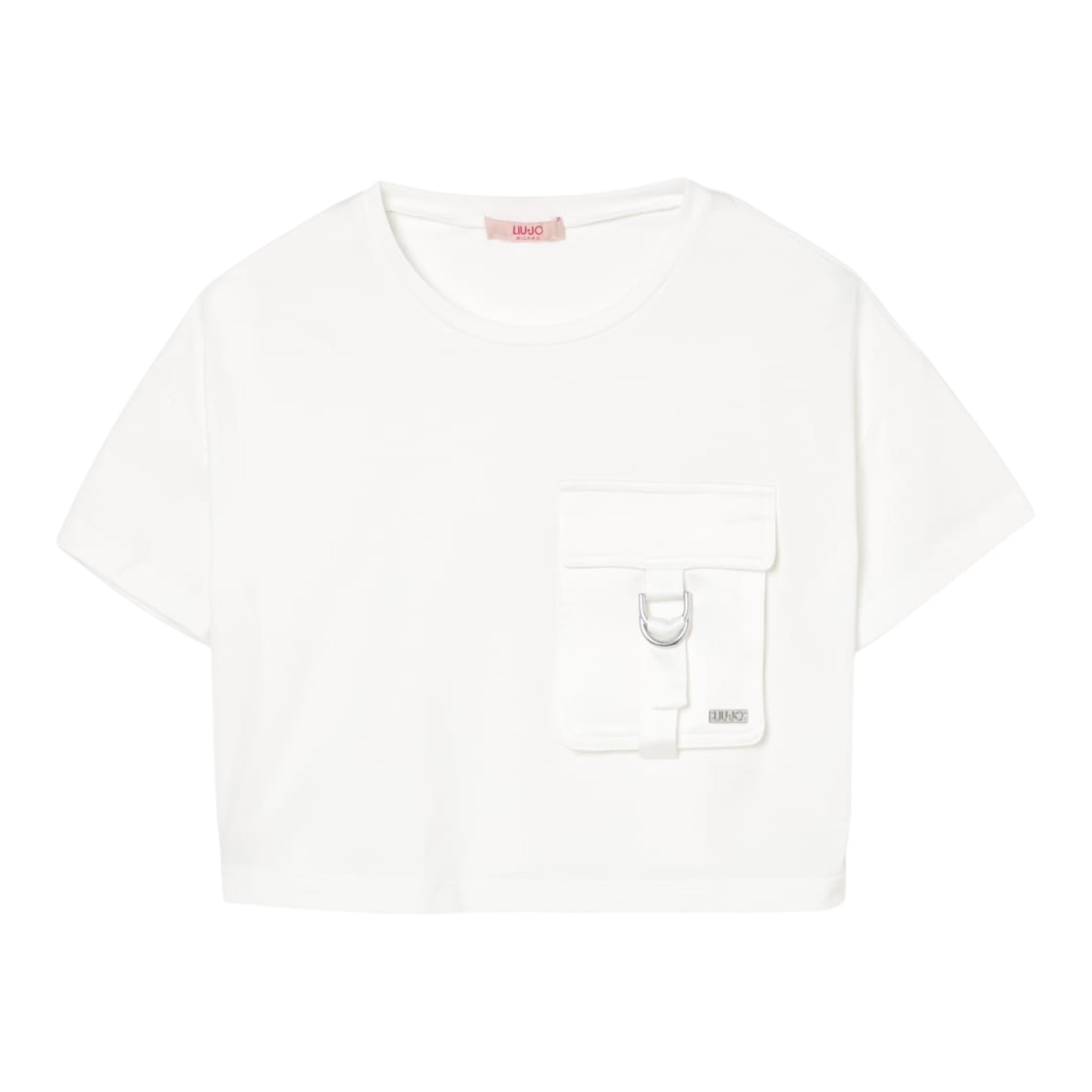 Liu Jo T-Shirt Girocollo Tinta Unita con Taschino Modello Crop per Bambina GA5016X BIANCO LIU JO 