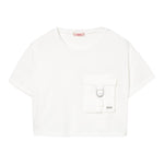Liu Jo T-Shirt Girocollo Tinta Unita con Taschino Modello Crop per Bambina GA5016XX BIANCO LIU JO 