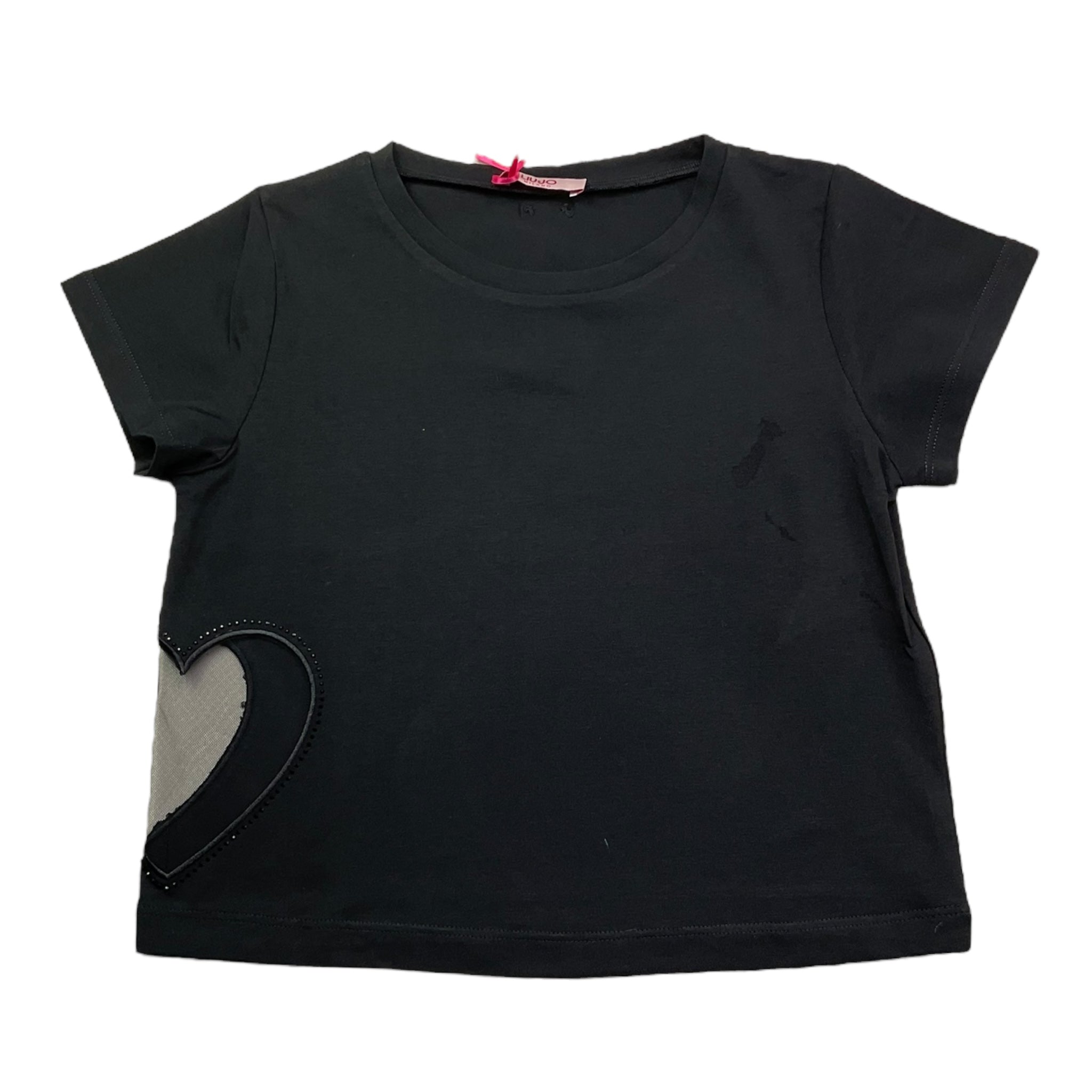 Liu Jo T-Shirt Girocollo Tinta Unita con Applicazione per Bambina GA5067 NERO LIU JO 
