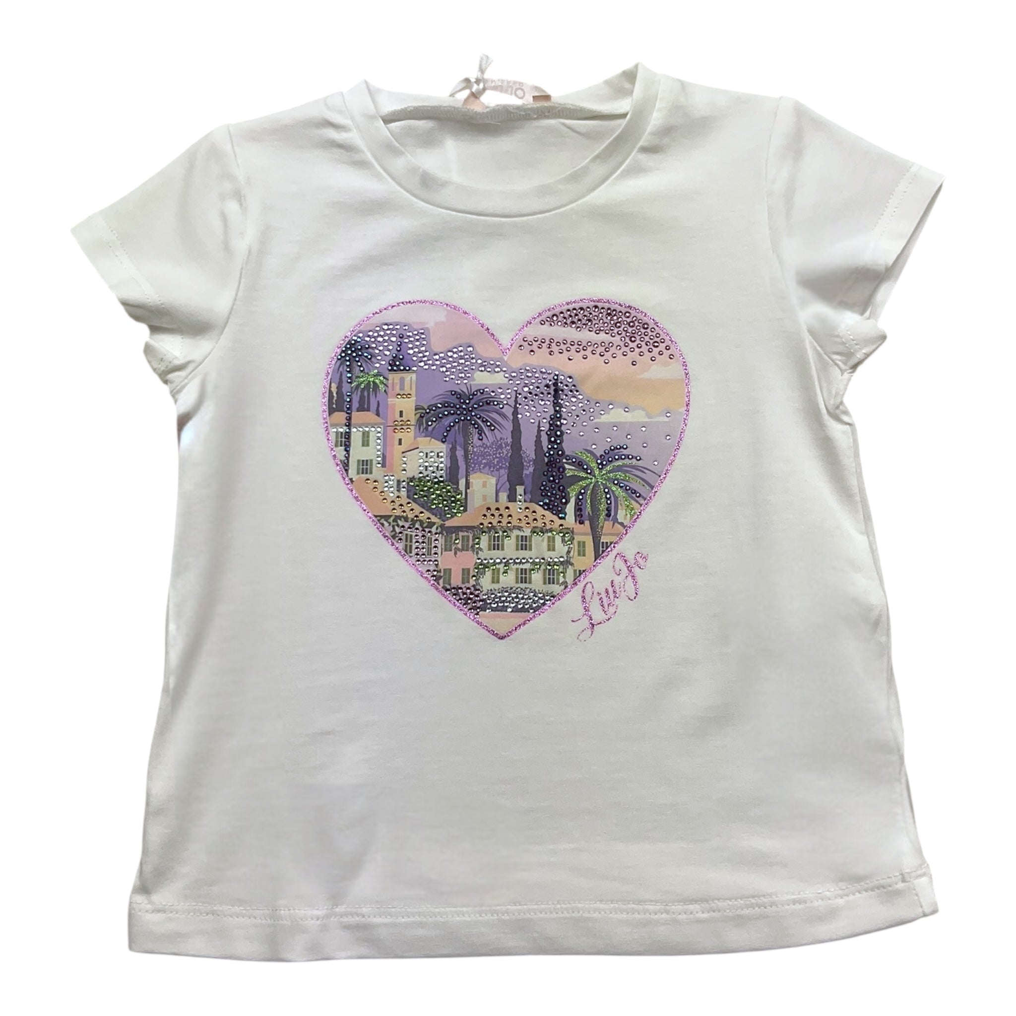 Liu Jo T-Shirt Girocollo Tinta Unita con Stampa E Brillantini per Neonata KA5093 BIANCO LIU JO 