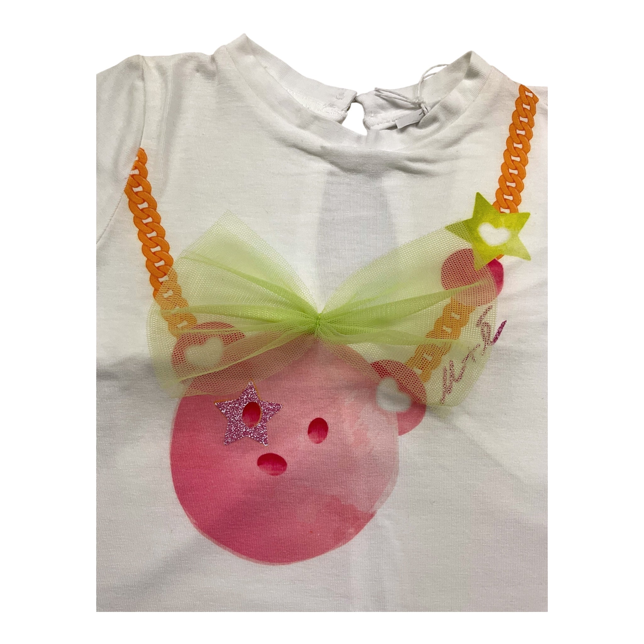 M+E' T-Shirt Girocollo Tinta Unita con Stampa per Bambina UE0909 BIANCO M+E' 