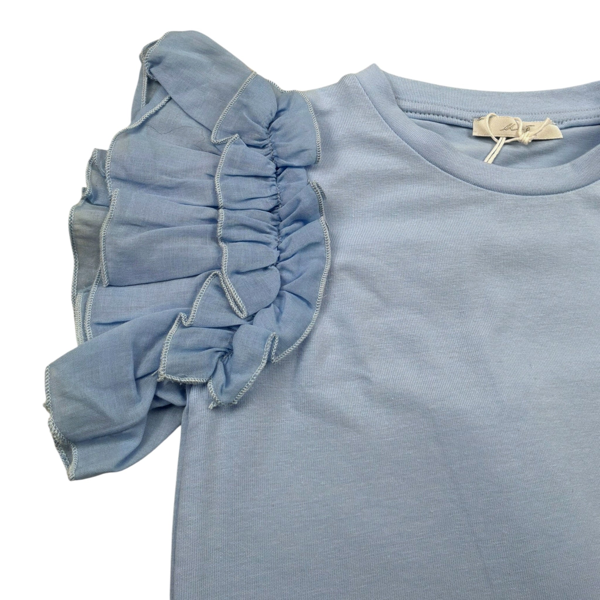 M+E' T-Shirt Girocollo tinta unita con Tulle Azzurro per Bambina UE1373 AZZURRO M+E' 
