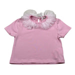 M+E' T-Shirt Girocollo tinta unita con Colletto Tulle Rosa per Bambina UE1772J ROSA M+E' 