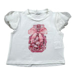 M+E' T-Shirt Girocollo Tinta Unita con Stampa per Bambina UE1856 BIANCO M+E' 