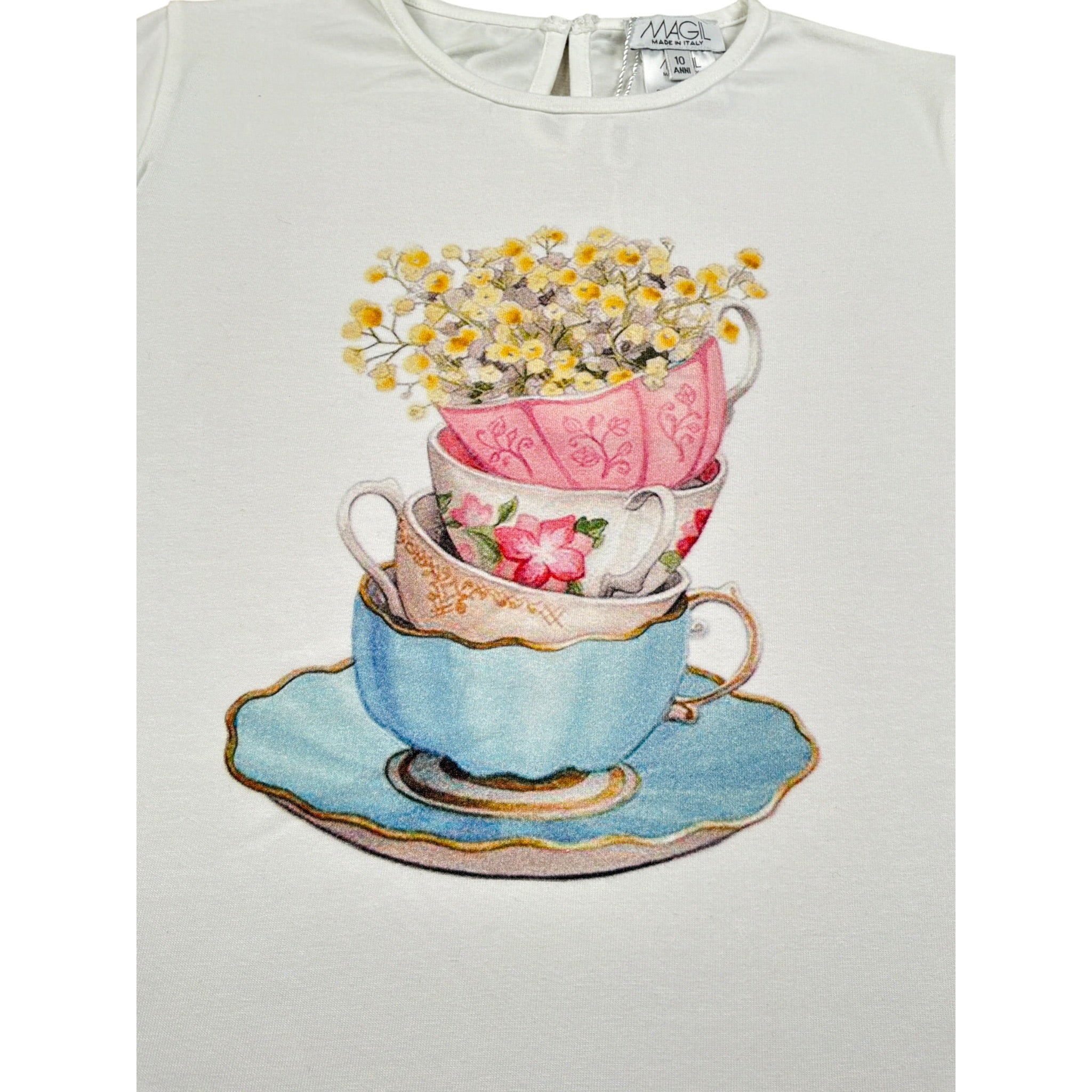 Magil T-Shirt Girocollo tinta unita con Stampa Bianco per Bambina FN26070 BIANCO MAGIL 