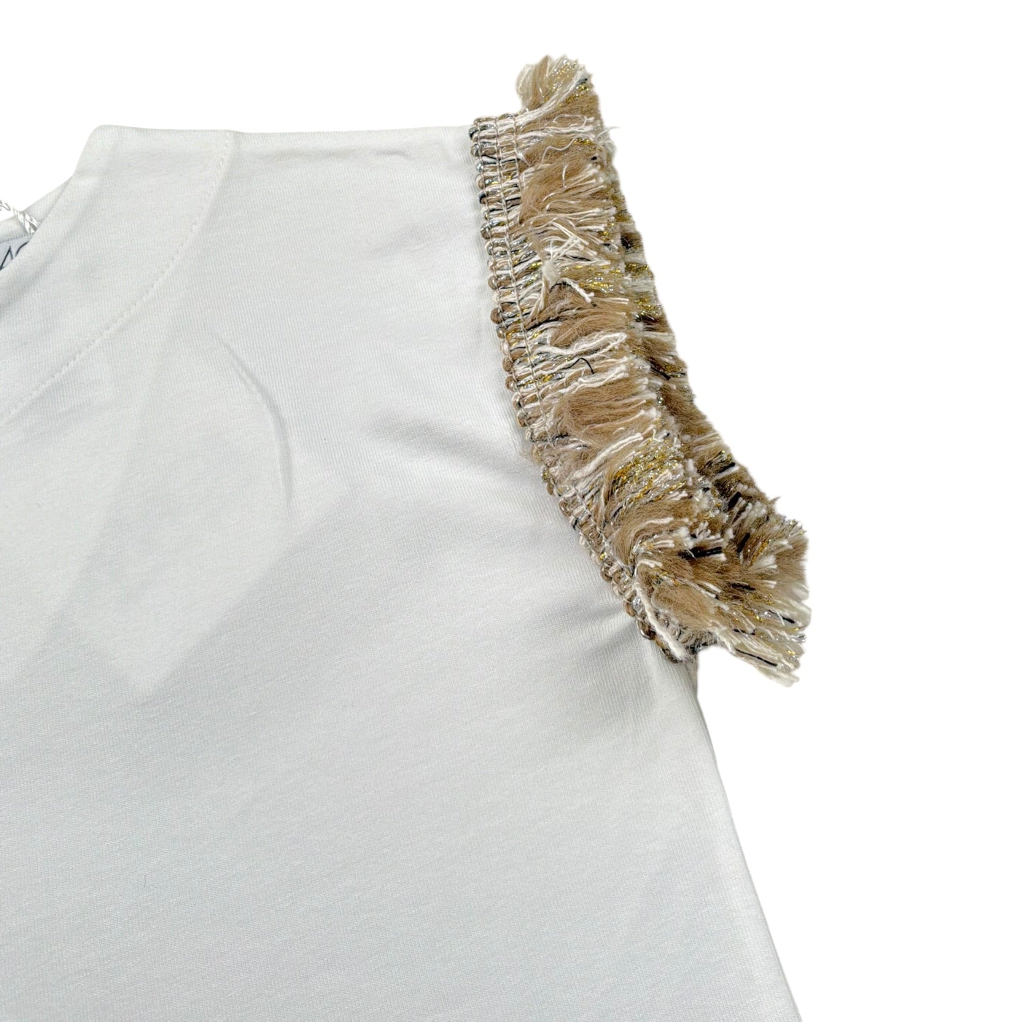 Magil T-Shirt Tinta Unita con Frange per Neonata FN26165 BIANCO MAGIL 
