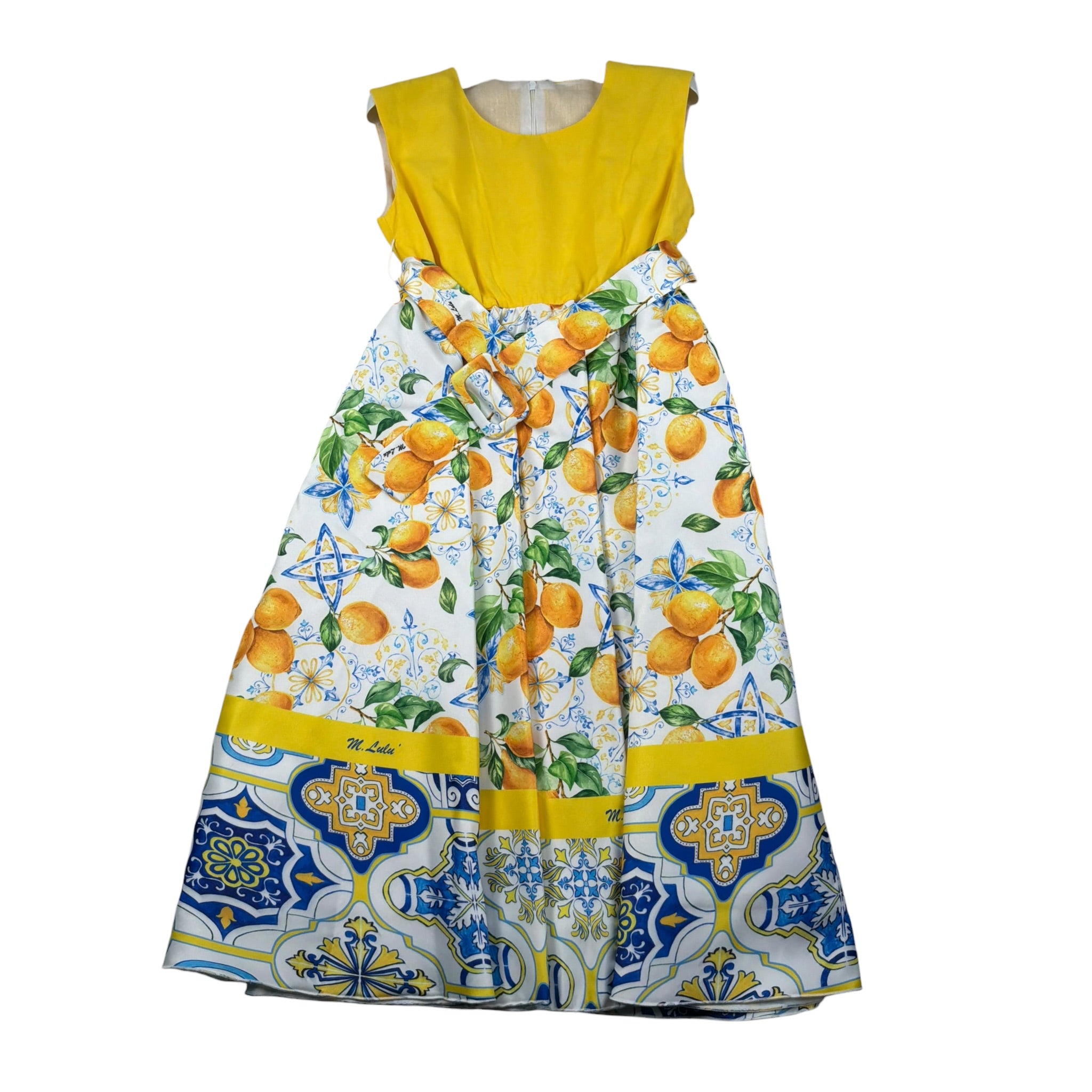 Magnifica Lulu Abito Cerimonia Giromanica Tinta Unita con Stampe per Bambina RUOTAA GIALLO MAGNIFICA LULU 