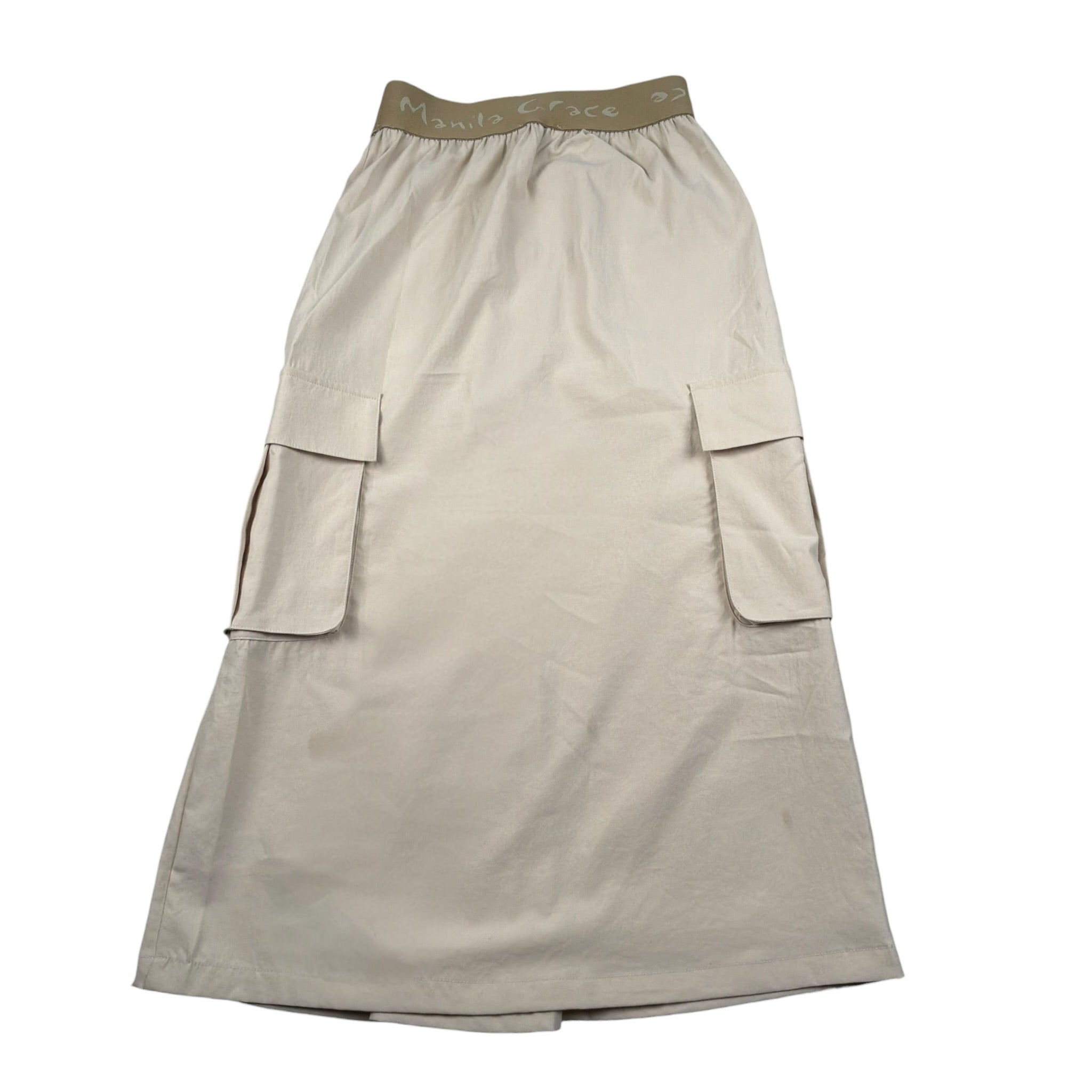 Manila Grace Gonna Tinta Unita con Elastico In Vita Logato per Bambina 105GMJS25 BEIGE MANILA GRACE 