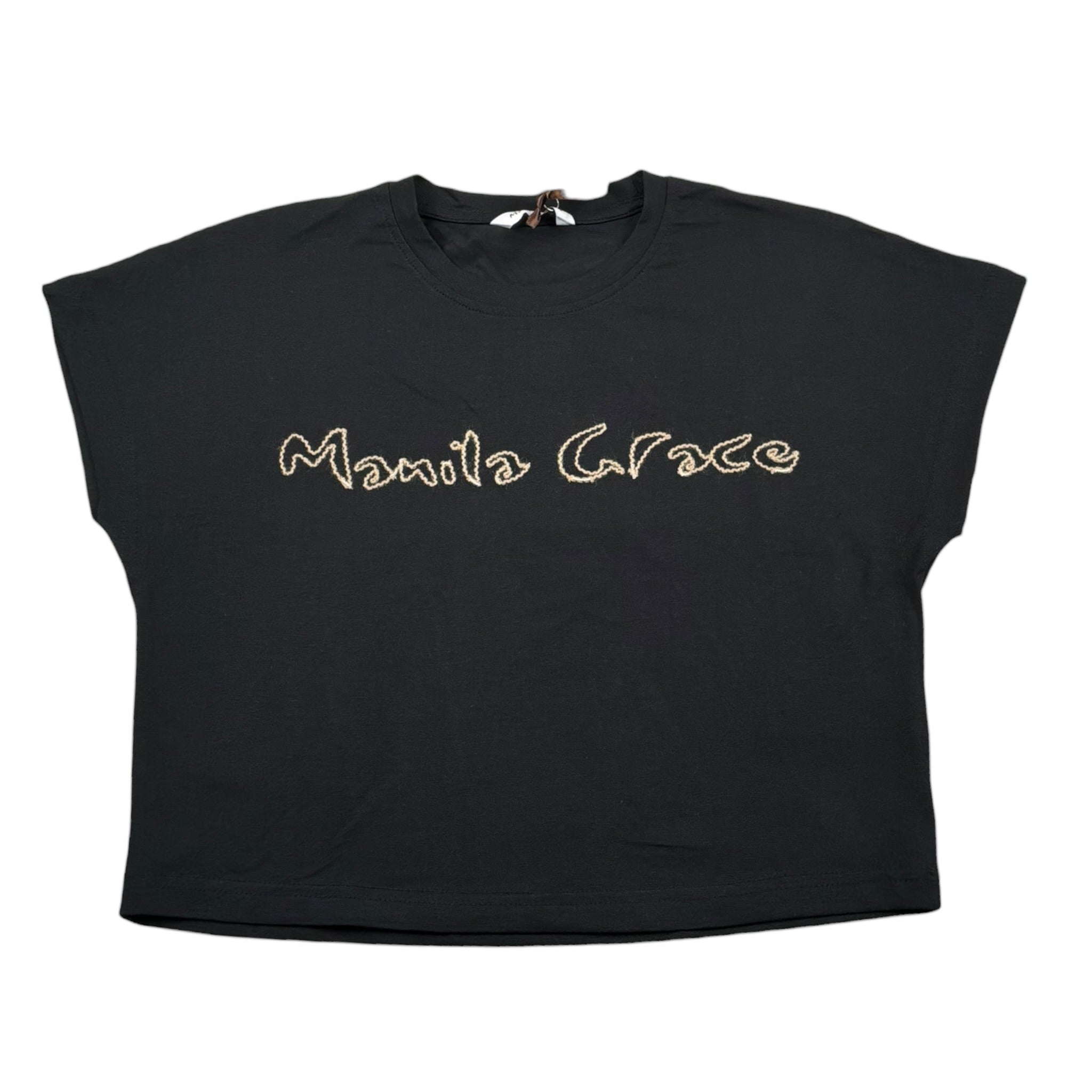 Manila Grace Canotta Tinta Unita con Stampa per Bambina 250TMJS25X NERO MANILA GRACE 